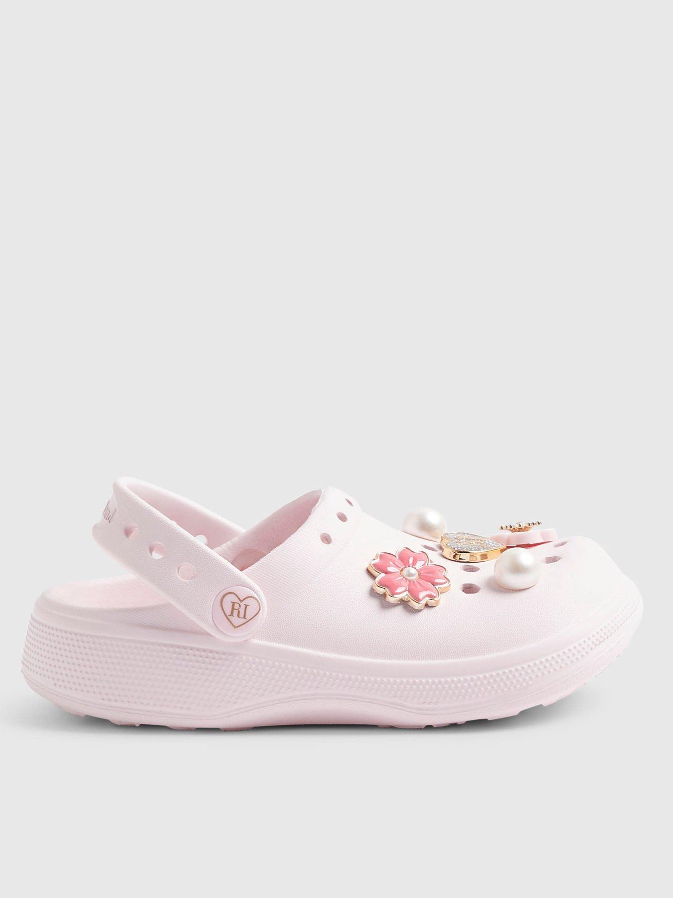 River Island Older Girls Flower Charm Clog Sandals - Light Pink