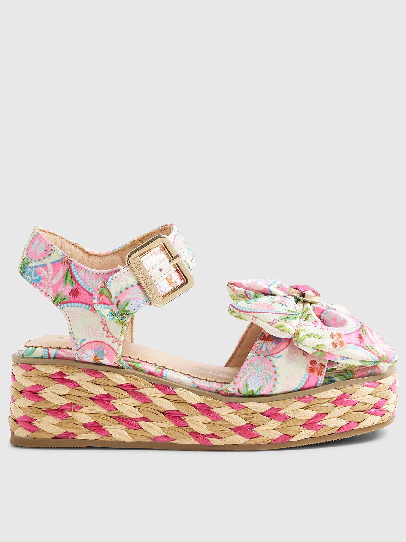 River Island Older Girls Floral Printed Bow Wedge Sandals - Pink
