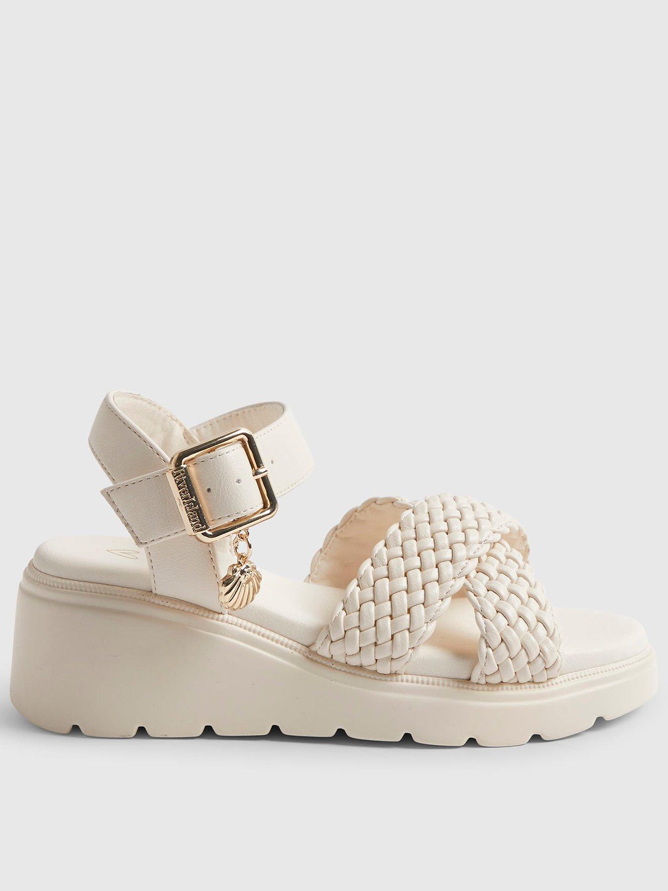 Image 1 of 5 of River Island Older Girls Plaited Wedge Sandals - Beige