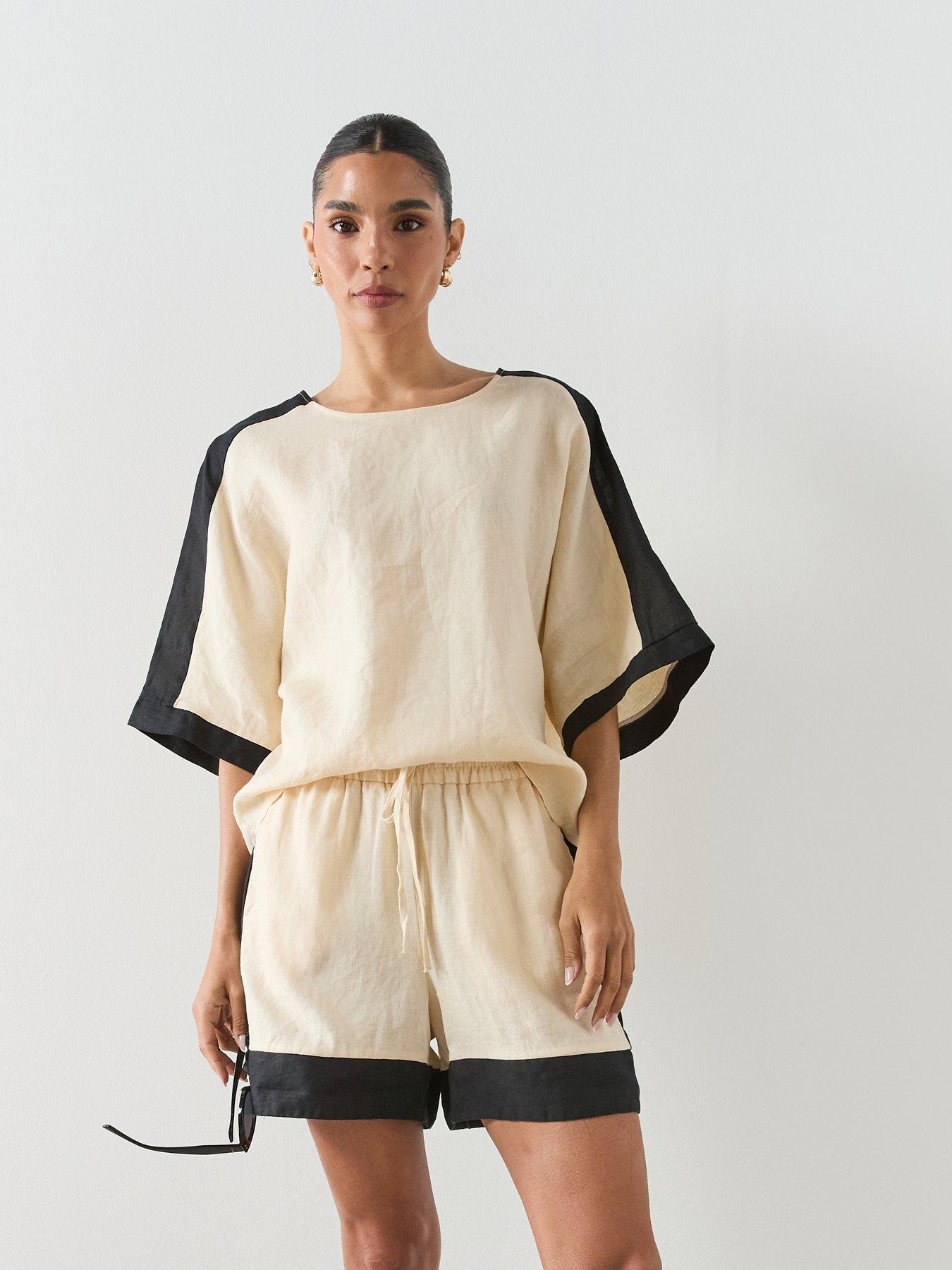Mango Linen Blouse With Contrasting Stripes - Cream