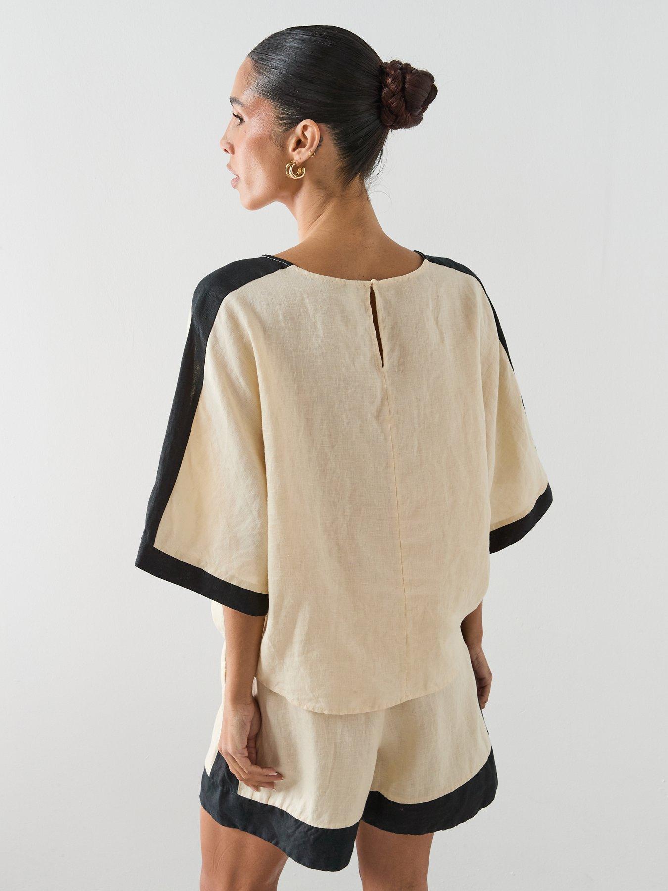 Image 2 of 6 of Mango Linen Blouse With Contrasting Stripes - Cream