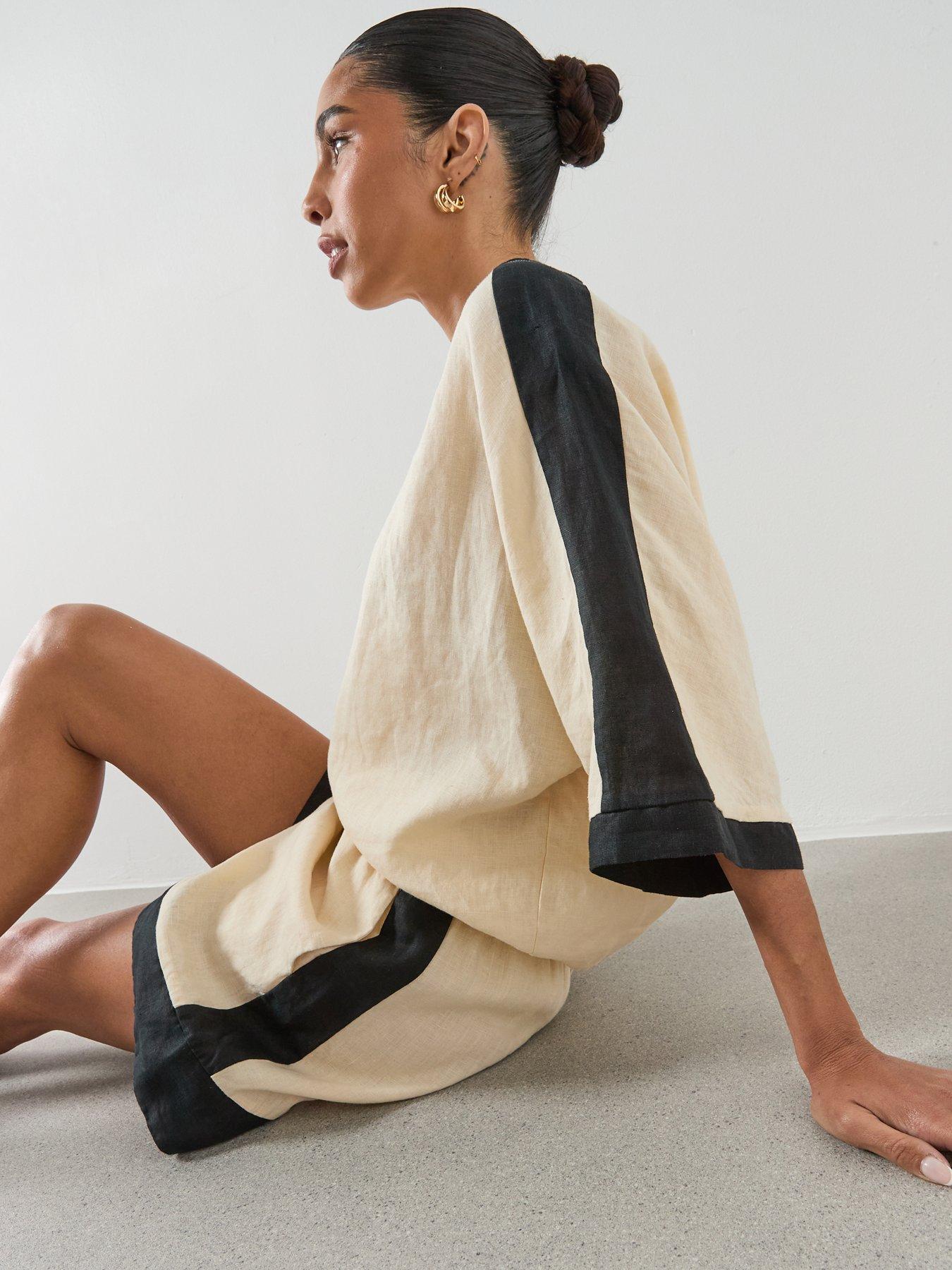 Image 6 of 6 of Mango Linen Blouse With Contrasting Stripes - Cream