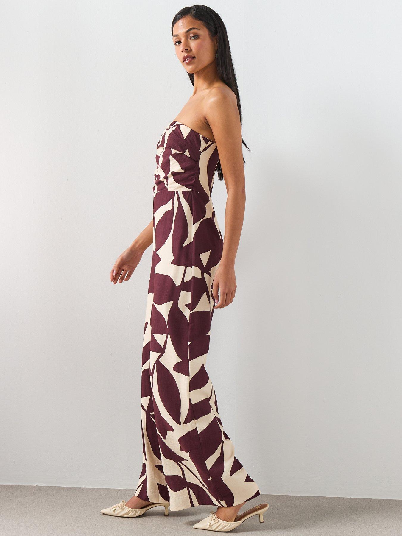 Image 3 of 6 of Mango Printed Strapless Jumpsuit - Cream