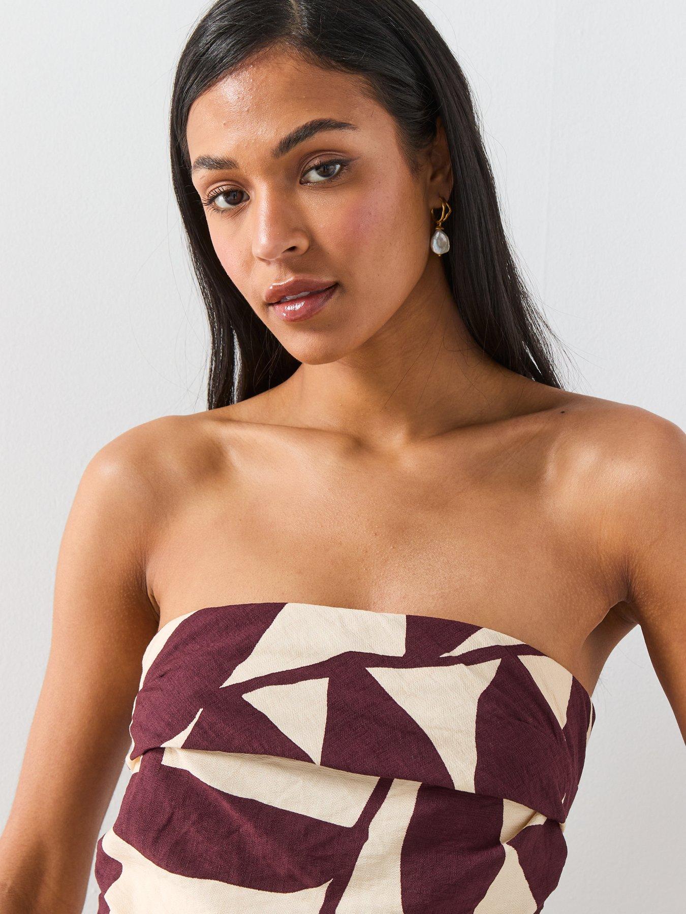 Image 4 of 6 of Mango Printed Strapless Jumpsuit - Cream