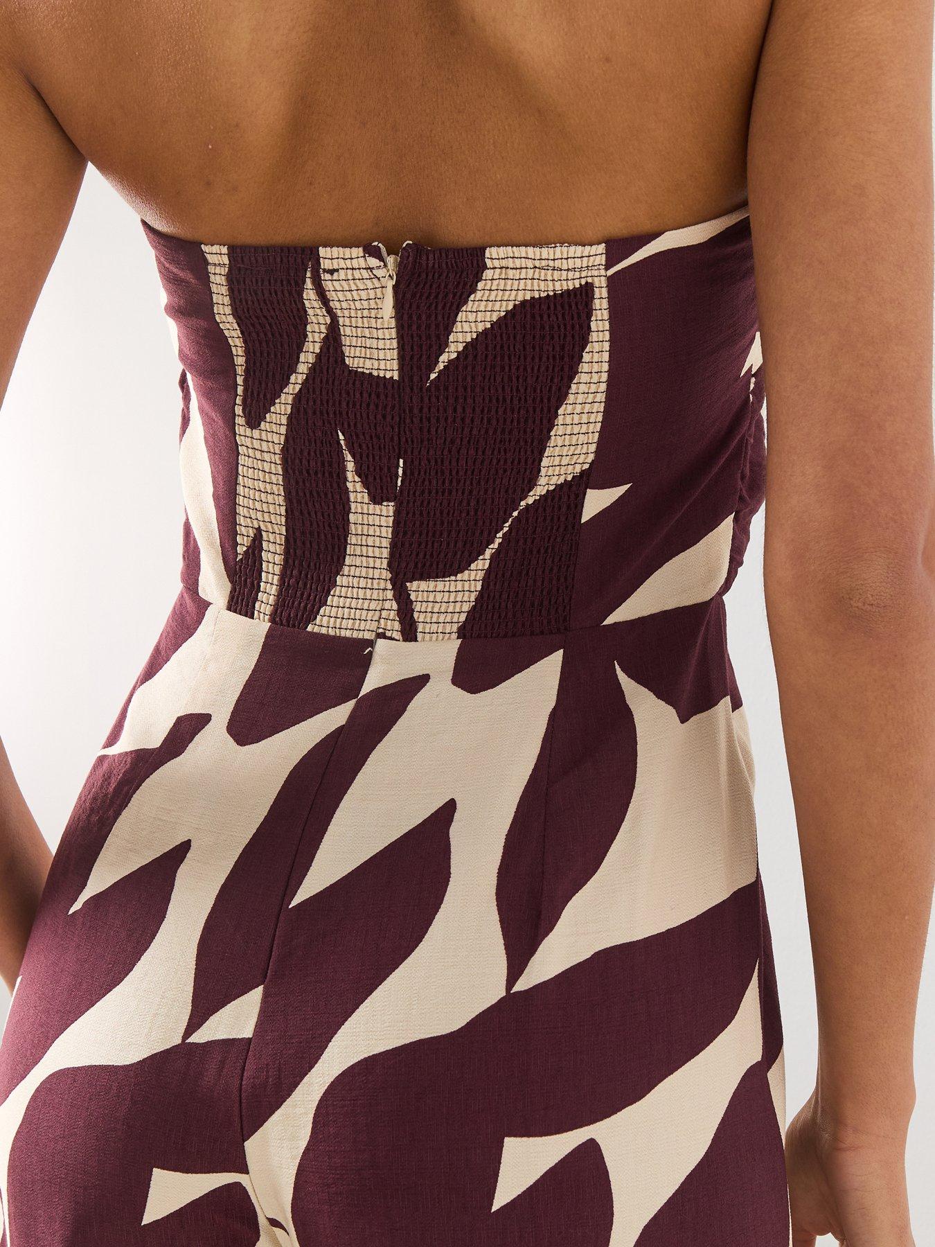 Image 6 of 6 of Mango Printed Strapless Jumpsuit - Cream
