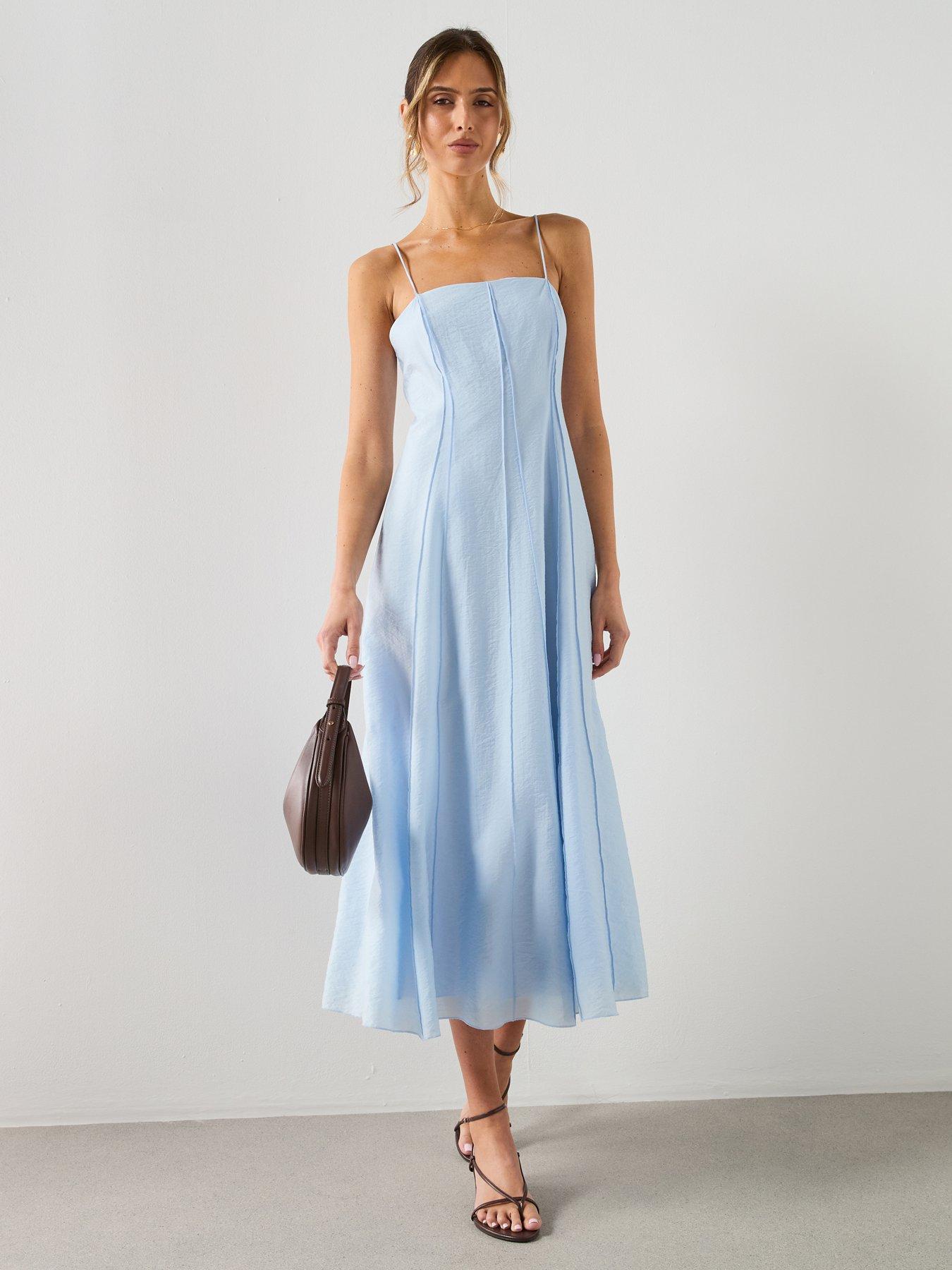 Mango Lyocell Dress With Stitching Detail - Blue