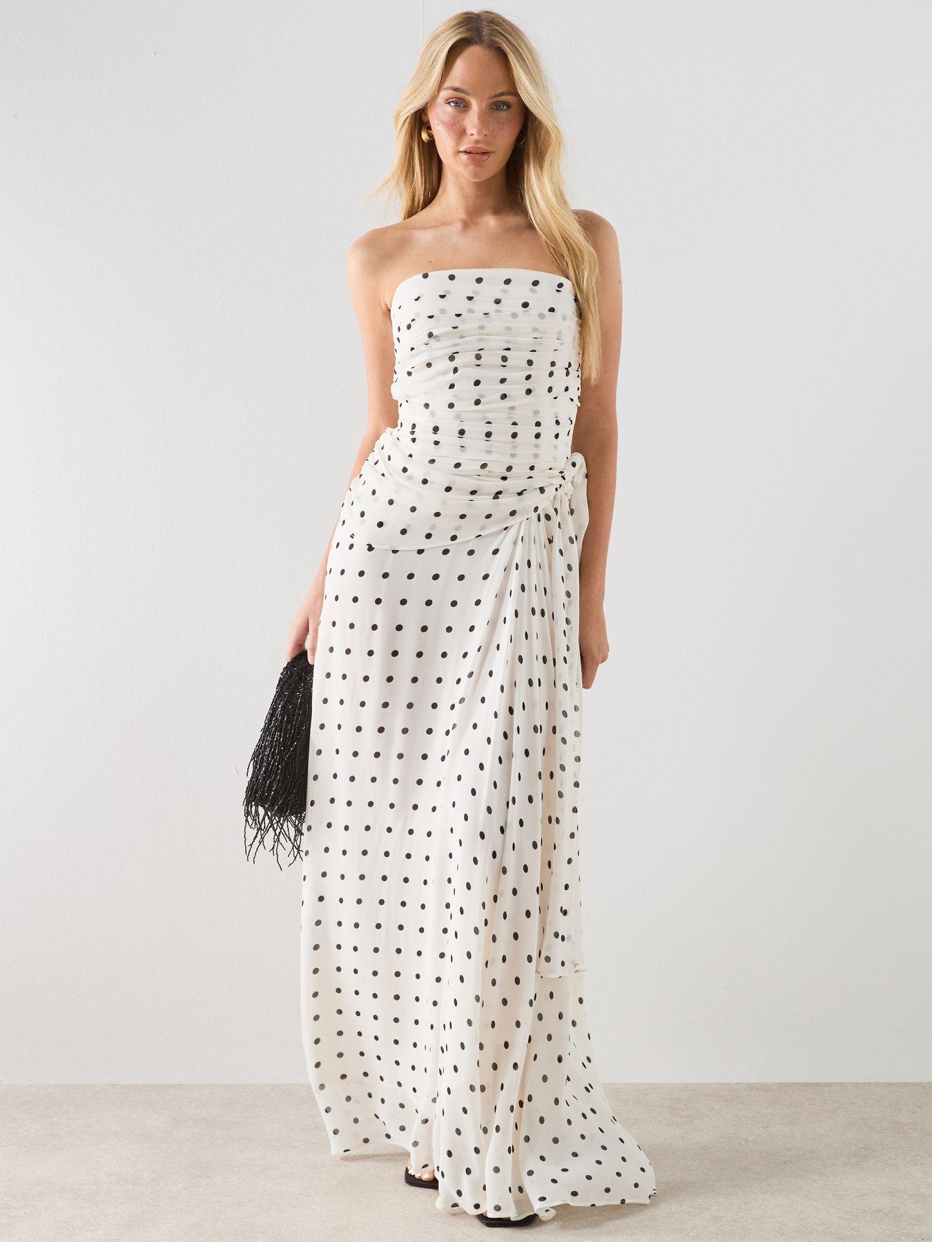 Mango A-Line Polka-Dot Strapless Dress - White