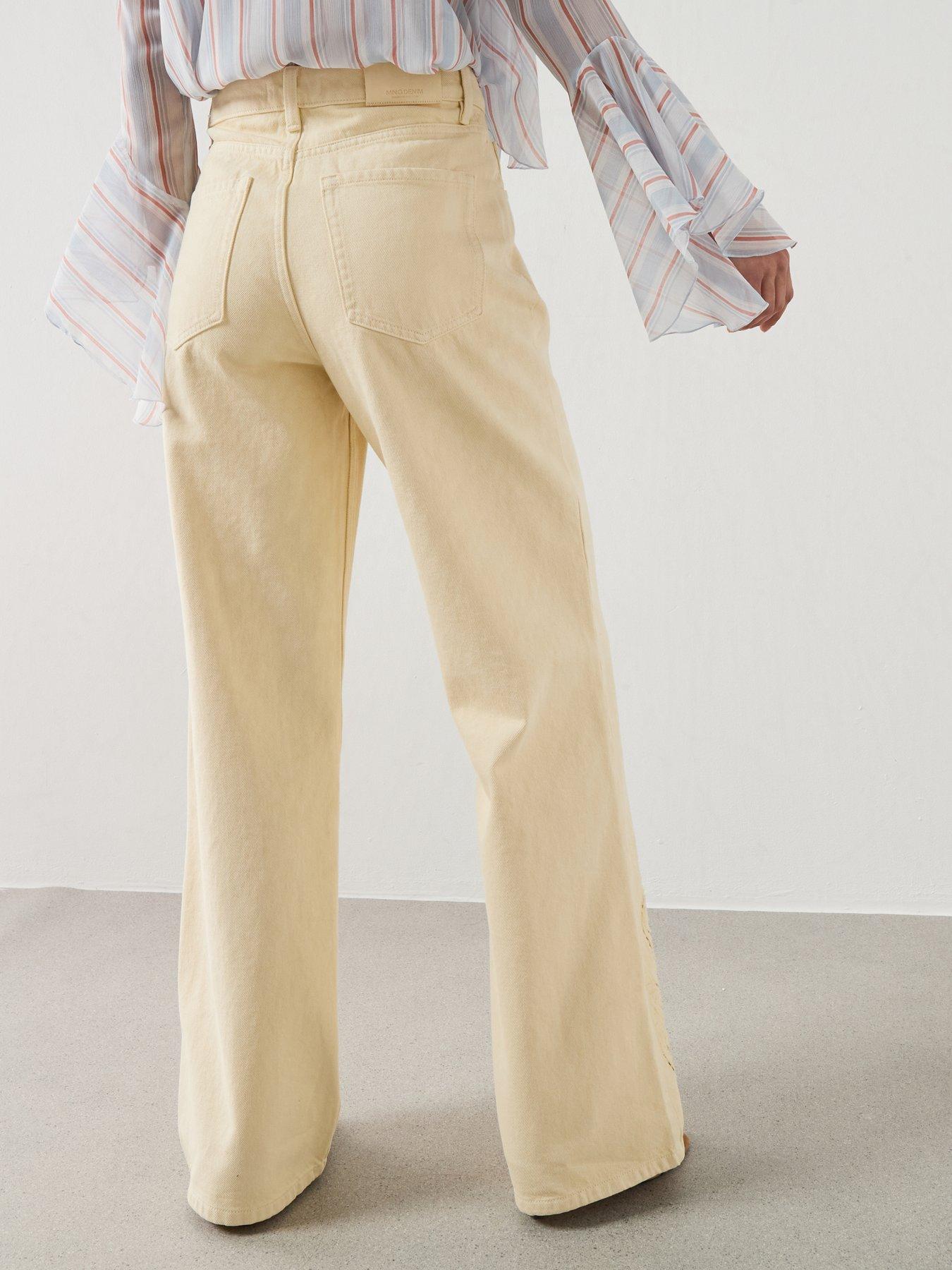 Image 2 of 6 of Mango Embroidered Cut-out Straight Jeans - Vanilla