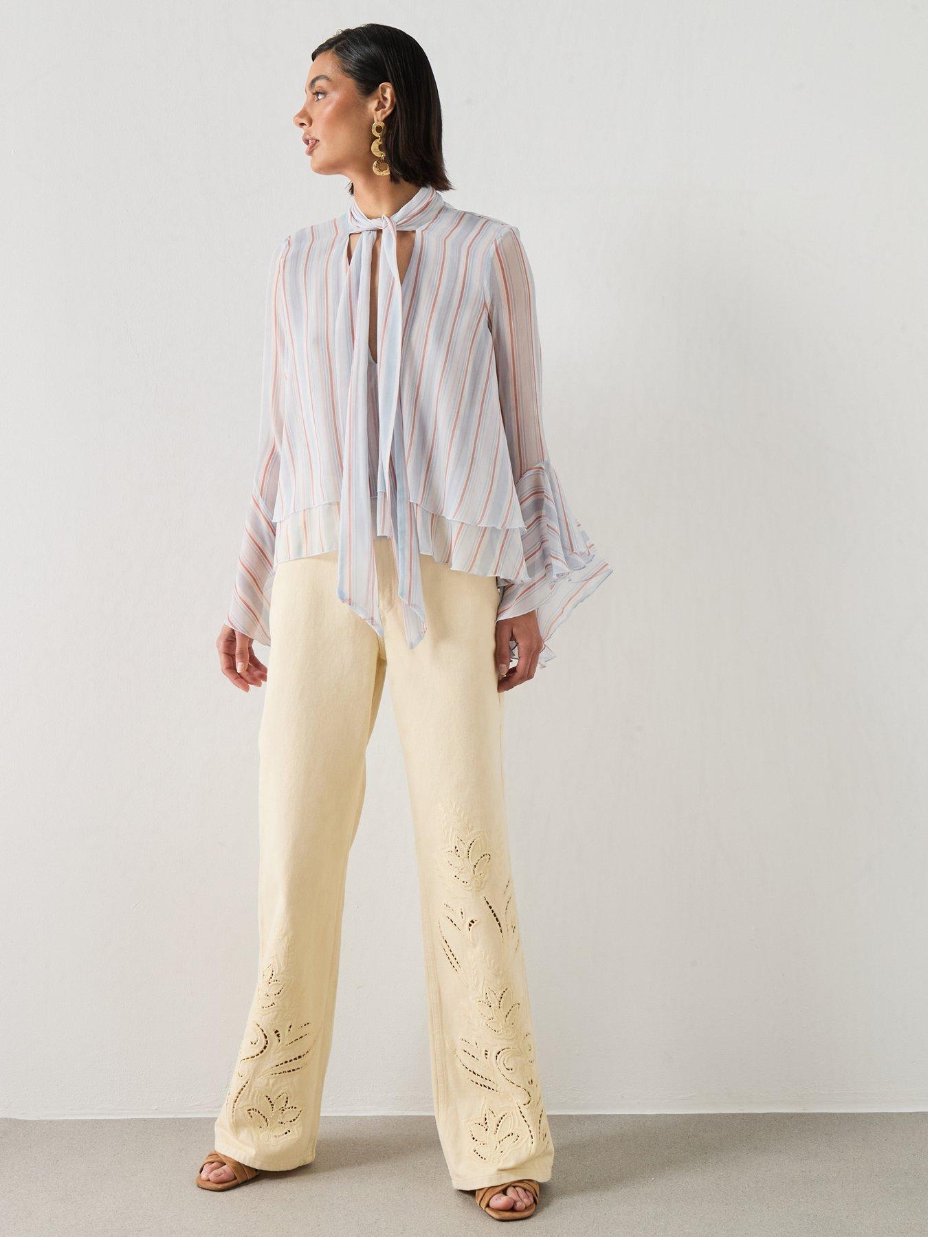Image 6 of 6 of Mango Embroidered Cut-out Straight Jeans - Vanilla