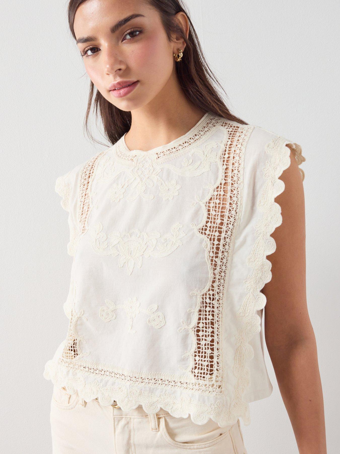 Mango Cotton Top With Embroidered Details - White