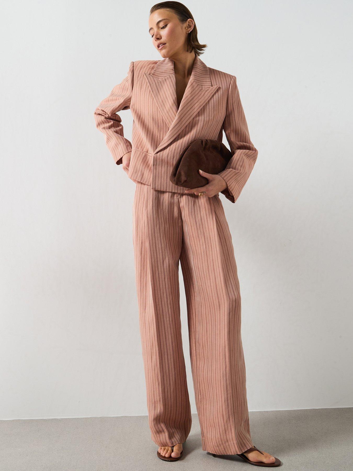 Mango Striped Linen Co-ord Suit Trousers - Pink
