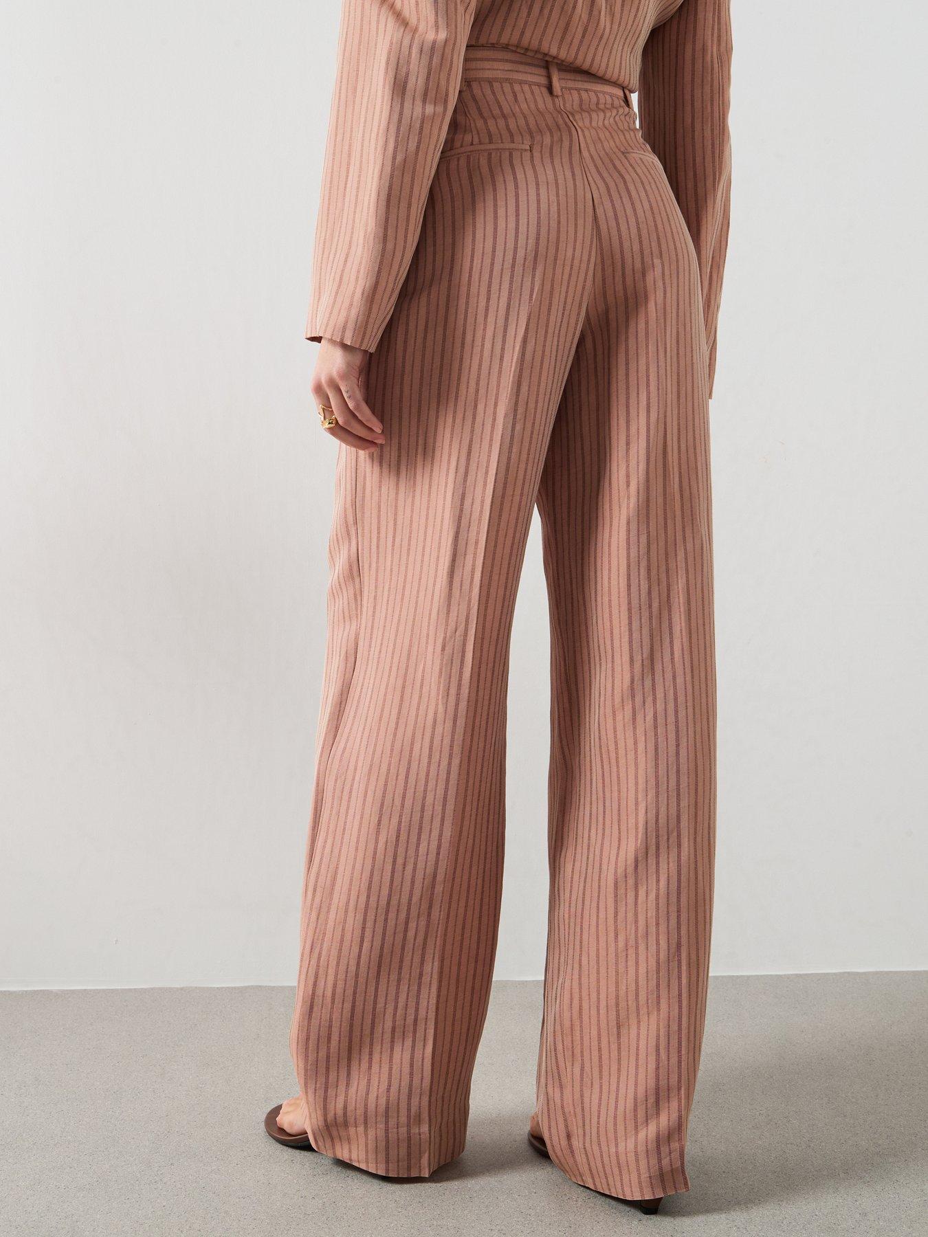 Image 2 of 6 of Mango Striped Linen Co-Ord Suit Trousers - Pink