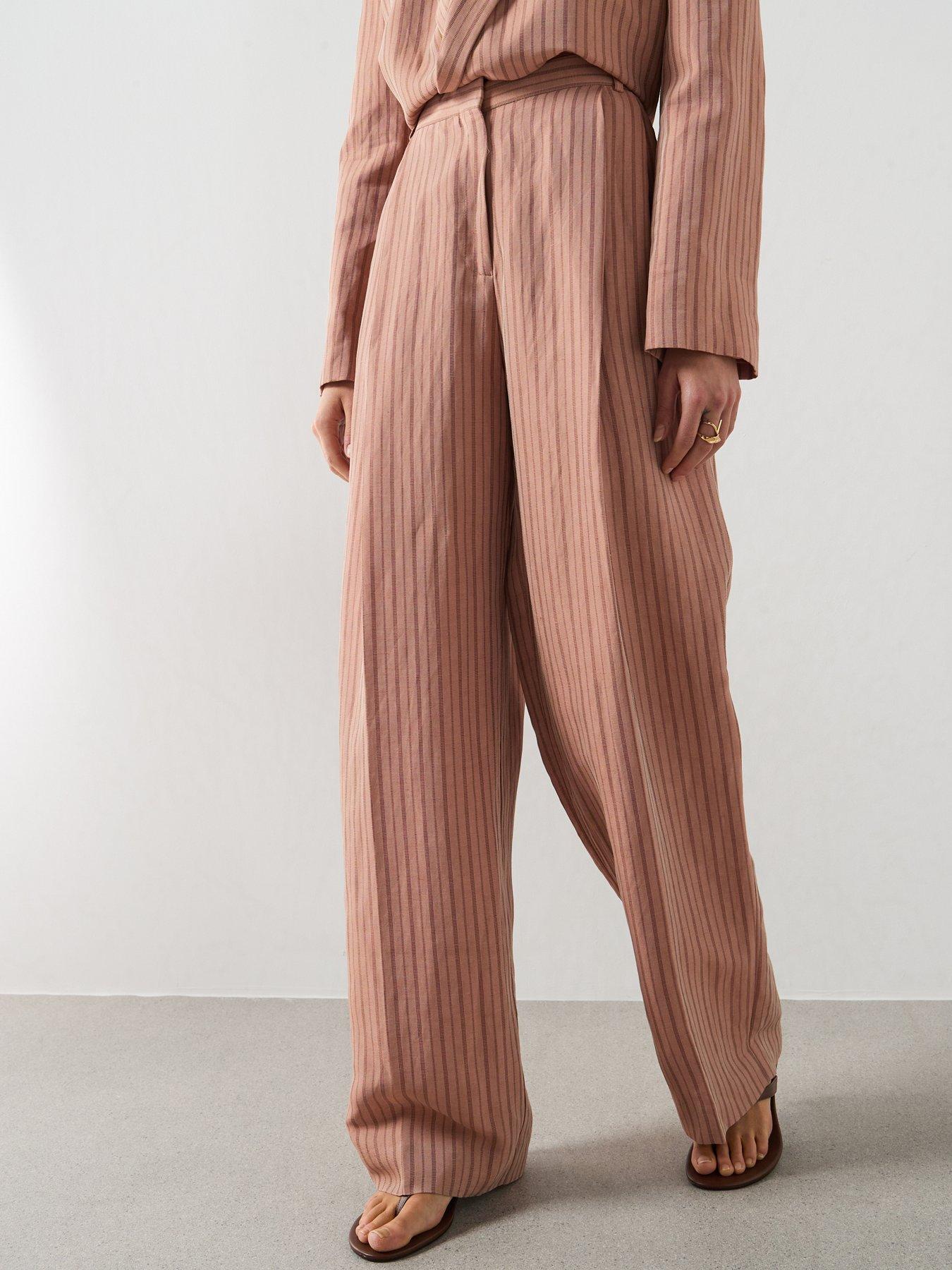 Image 3 of 6 of Mango Striped Linen Co-Ord Suit Trousers - Pink