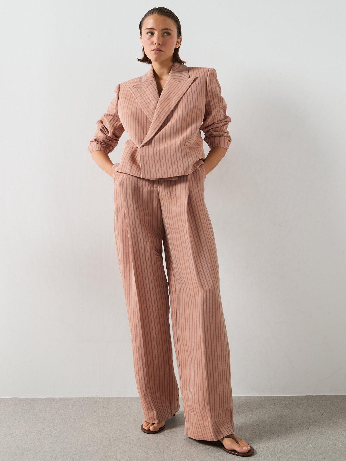 Image 5 of 6 of Mango Striped Linen Co-Ord Suit Trousers - Pink