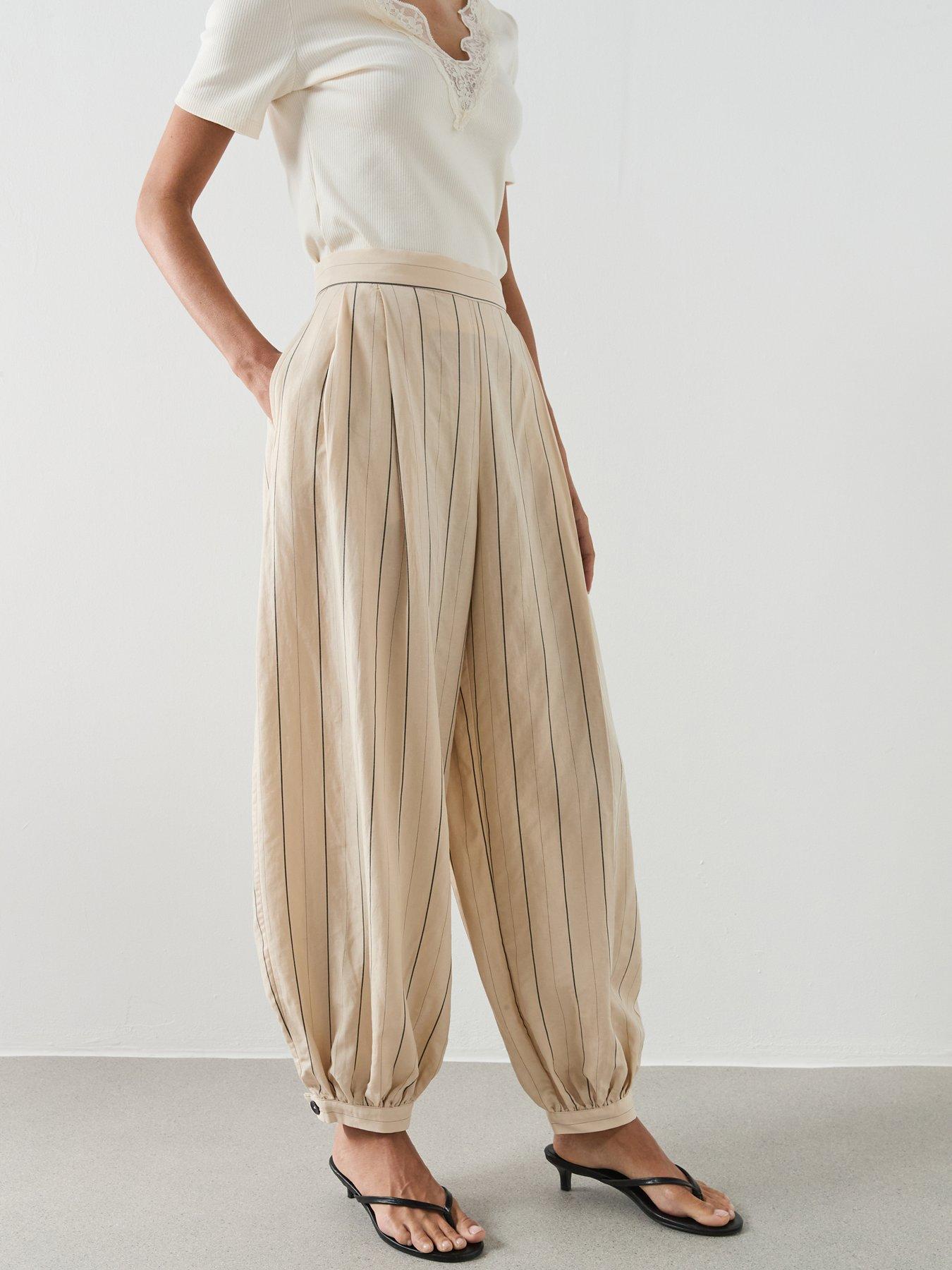 Mango Striped Lyocell Balloon Pants - Cream