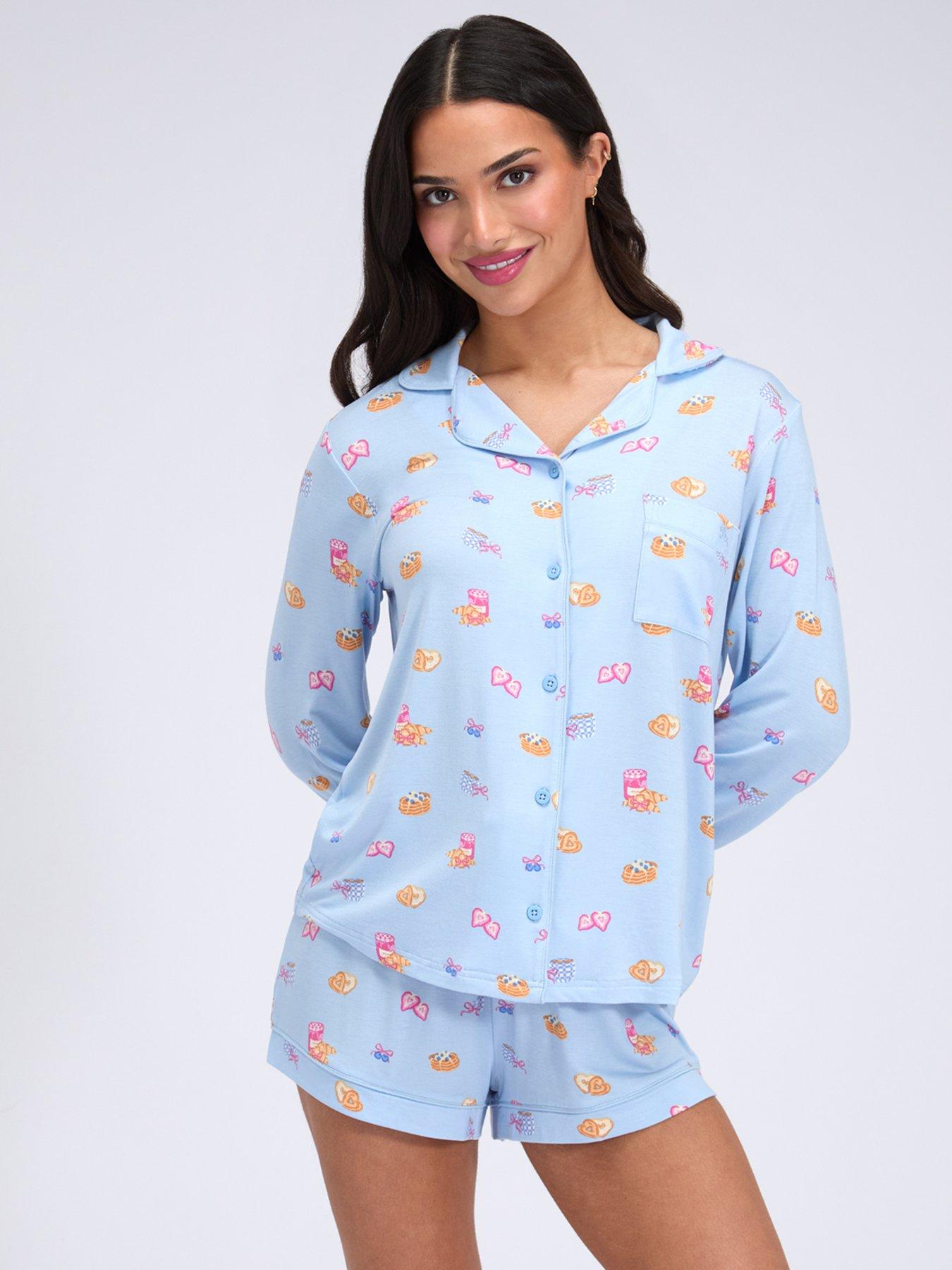 Image 1 of 6 of Boux Avenue Breakfast Modal Short Pyjama Set - Blue