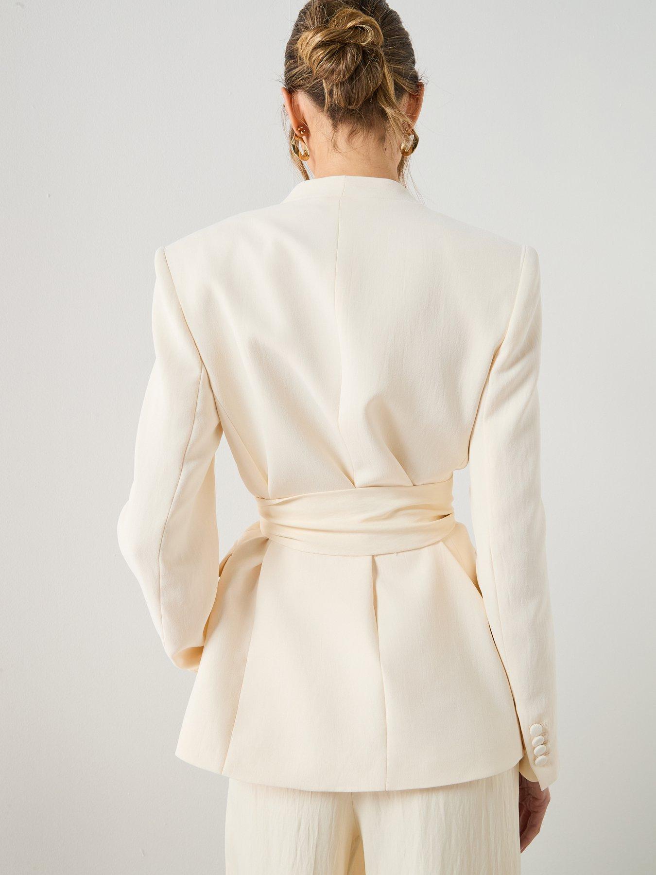 Image 2 of 6 of Mango Suit Blazer Without Lapels - Cream - Beige
