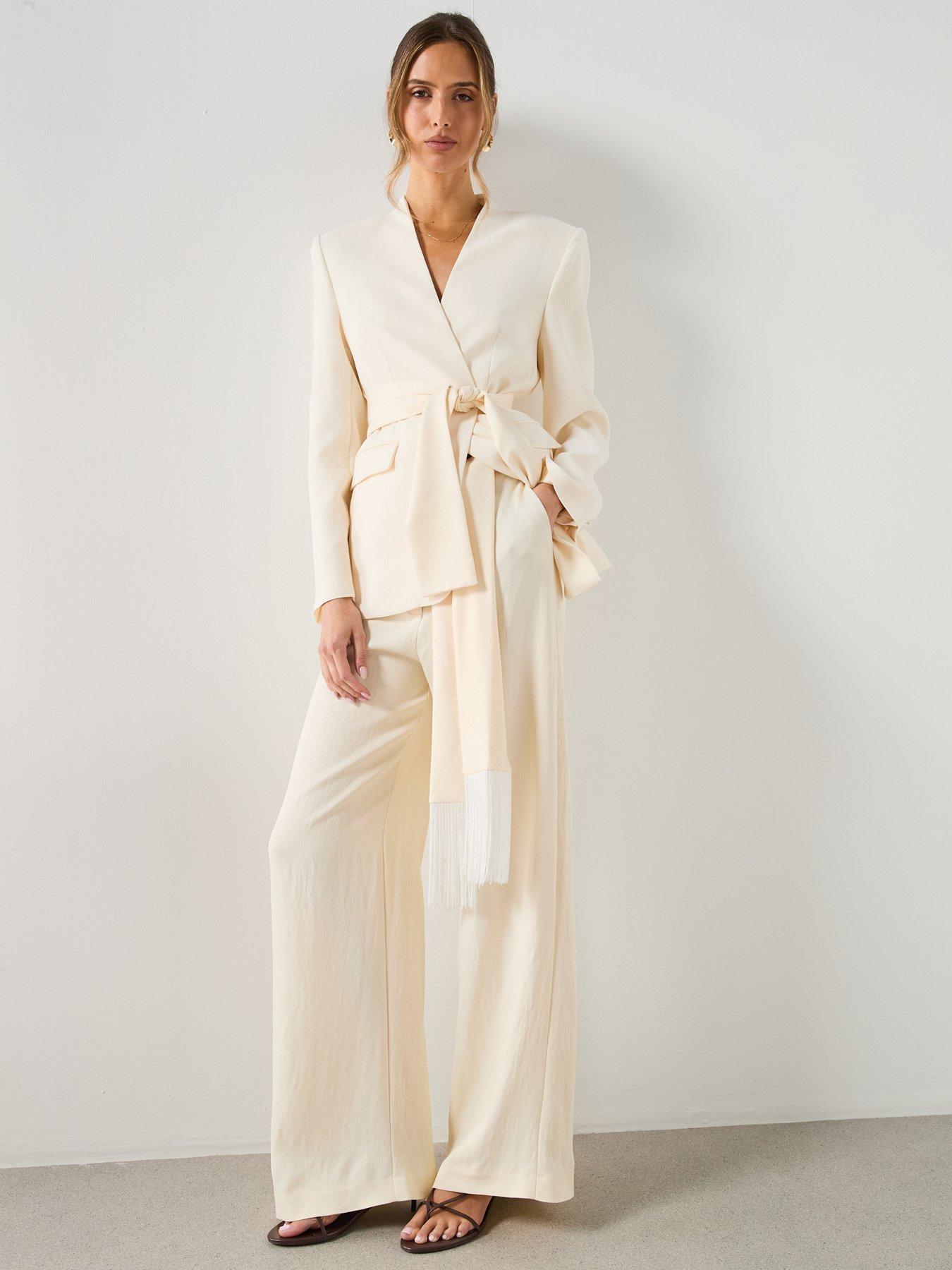 Image 3 of 6 of Mango Suit Blazer Without Lapels - Cream - Beige