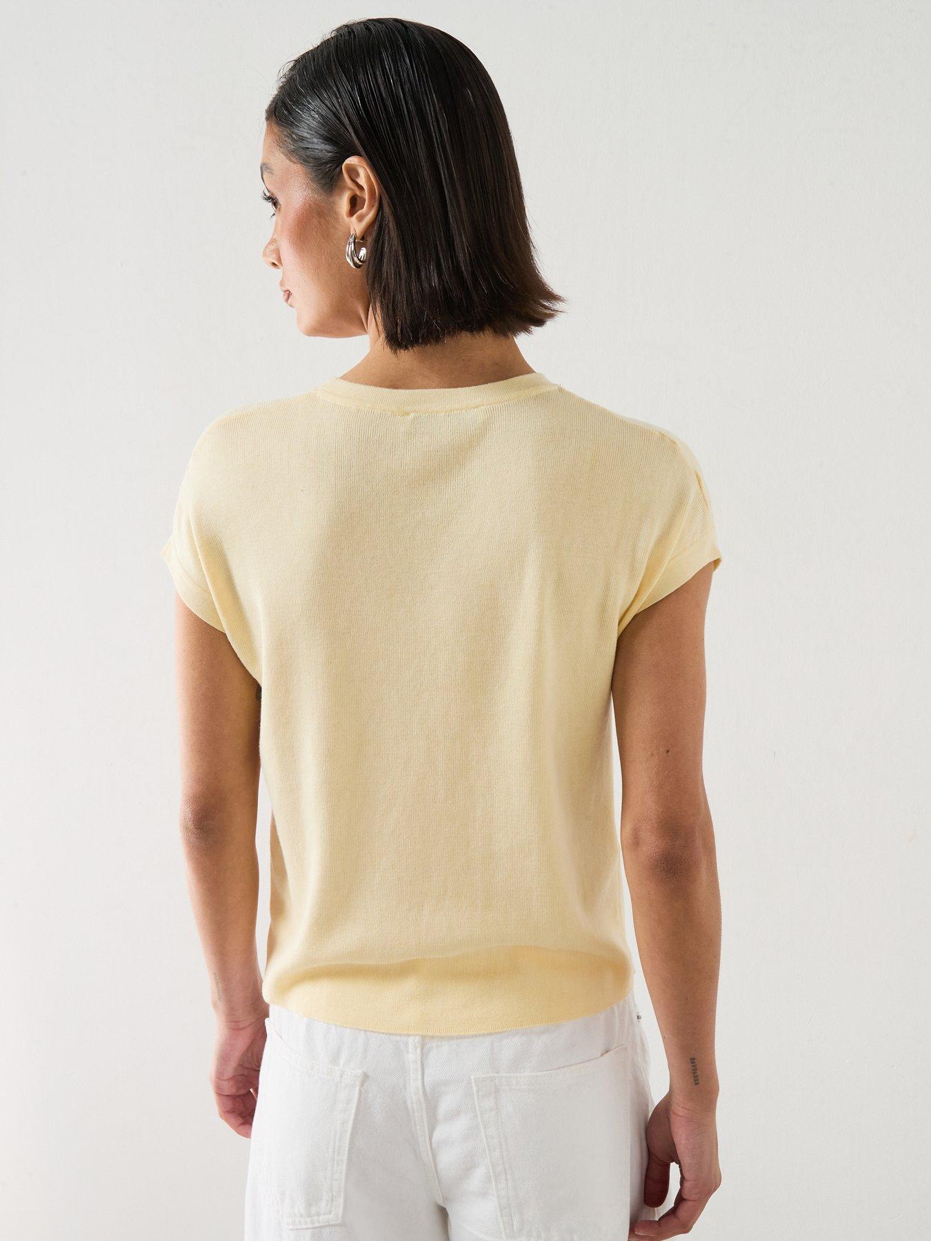 Image 2 of 6 of Mango Short-Sleeved Knitted Cotton Sweater - Yellow