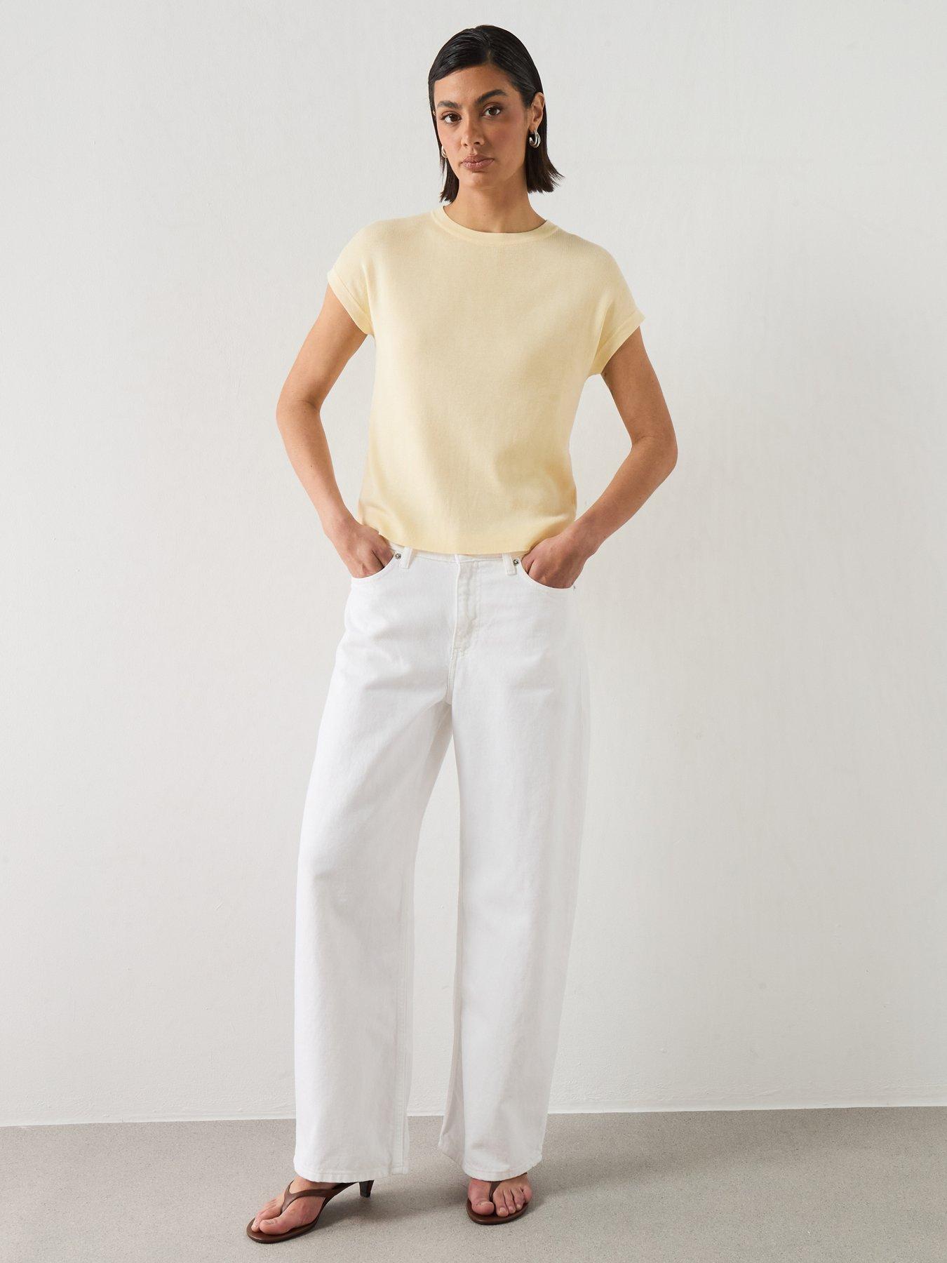 Image 3 of 6 of Mango Short-Sleeved Knitted Cotton Sweater - Yellow