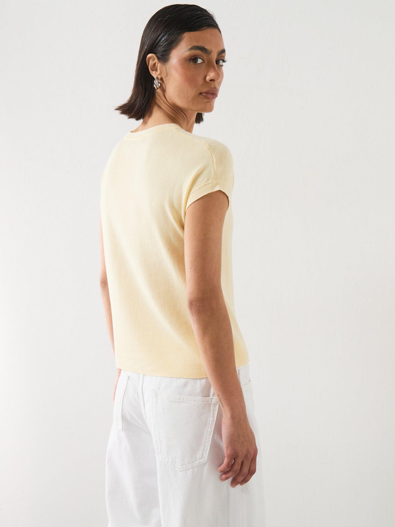 Image 5 of 6 of Mango Short-Sleeved Knitted Cotton Sweater - Yellow