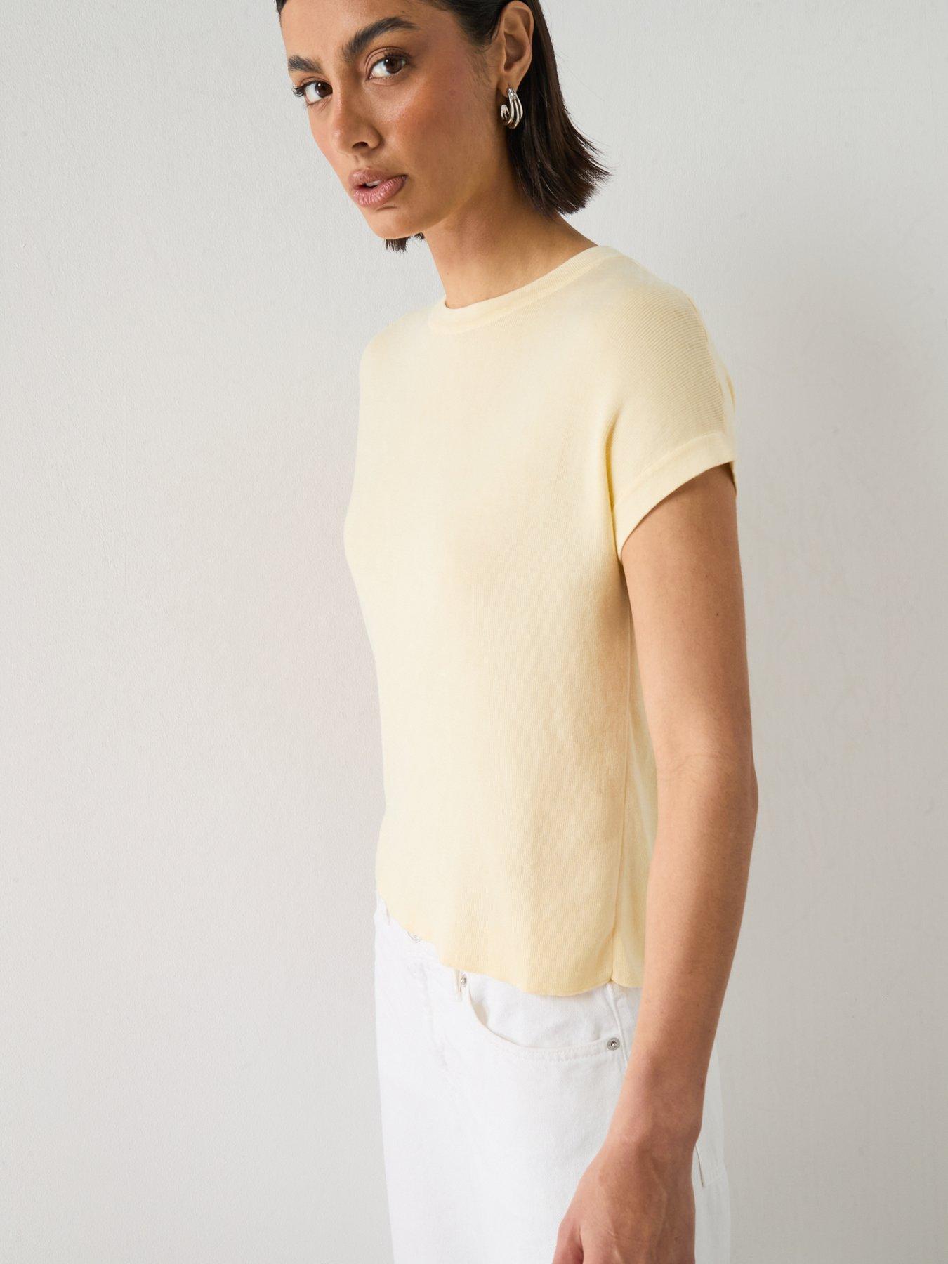 Image 6 of 6 of Mango Short-Sleeved Knitted Cotton Sweater - Yellow