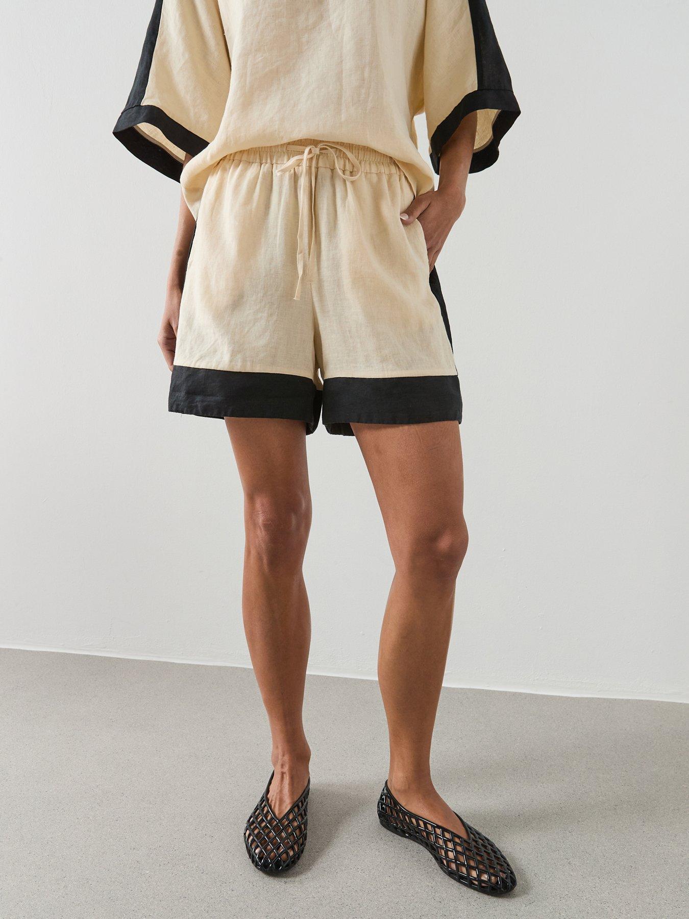 Mango Contrast Stripe Linen Shorts - Cream