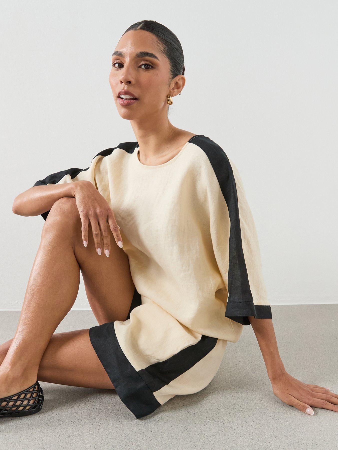 Image 4 of 6 of Mango Contrast Stripe Linen Shorts - Cream