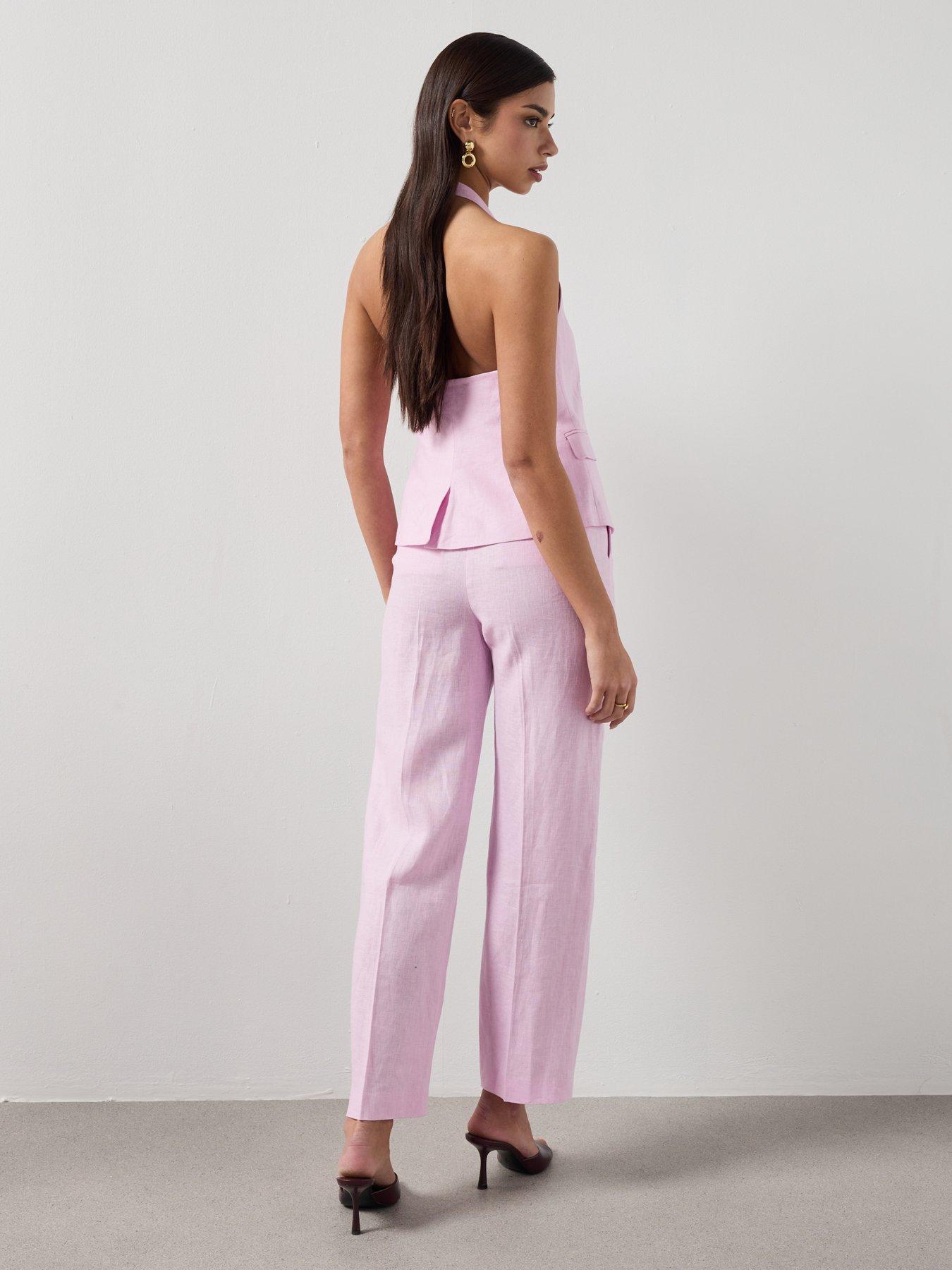 Image 4 of 6 of Mango Linen Suit Trousers - Pink