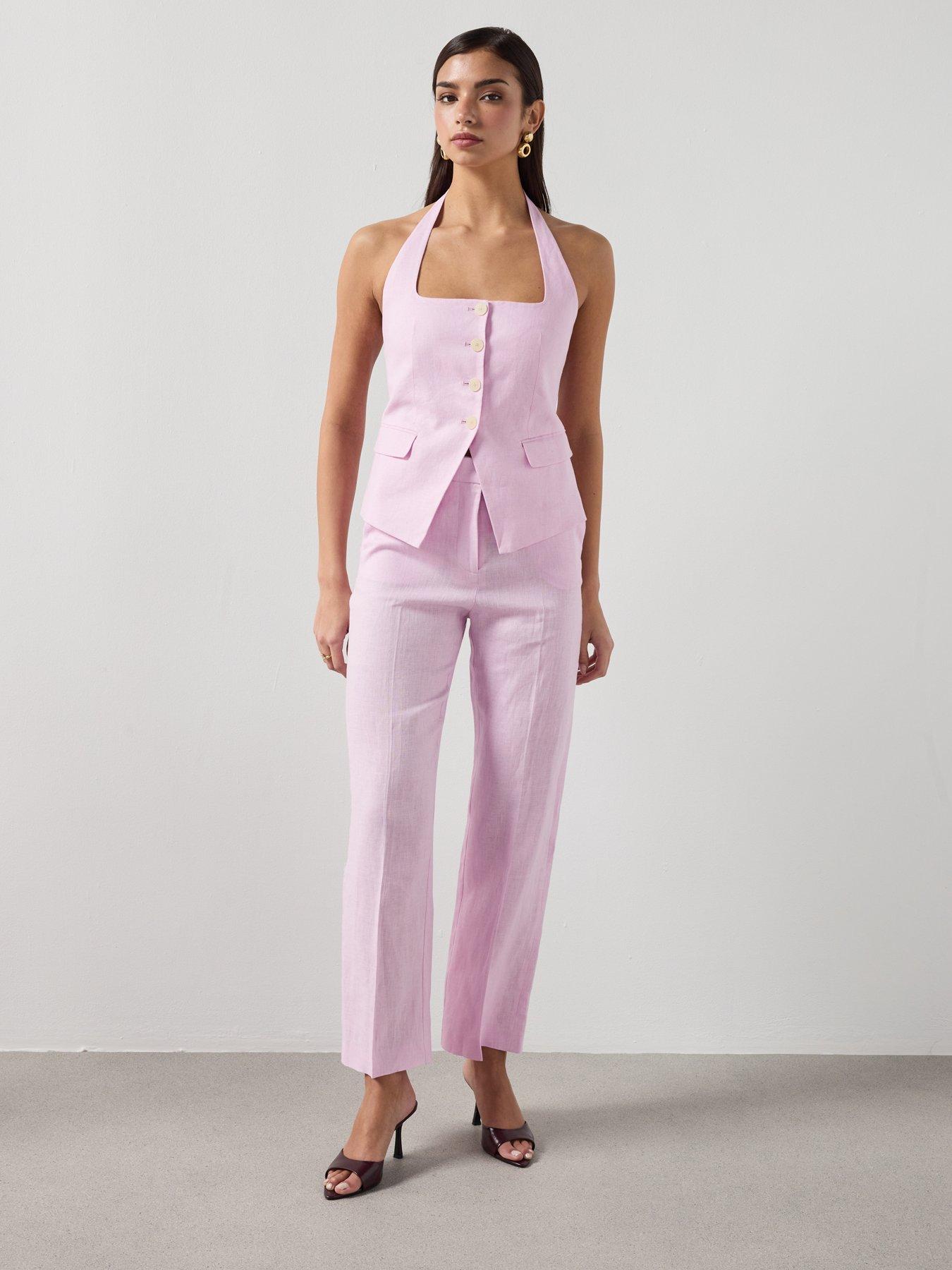 Image 5 of 6 of Mango Linen Suit Trousers - Pink