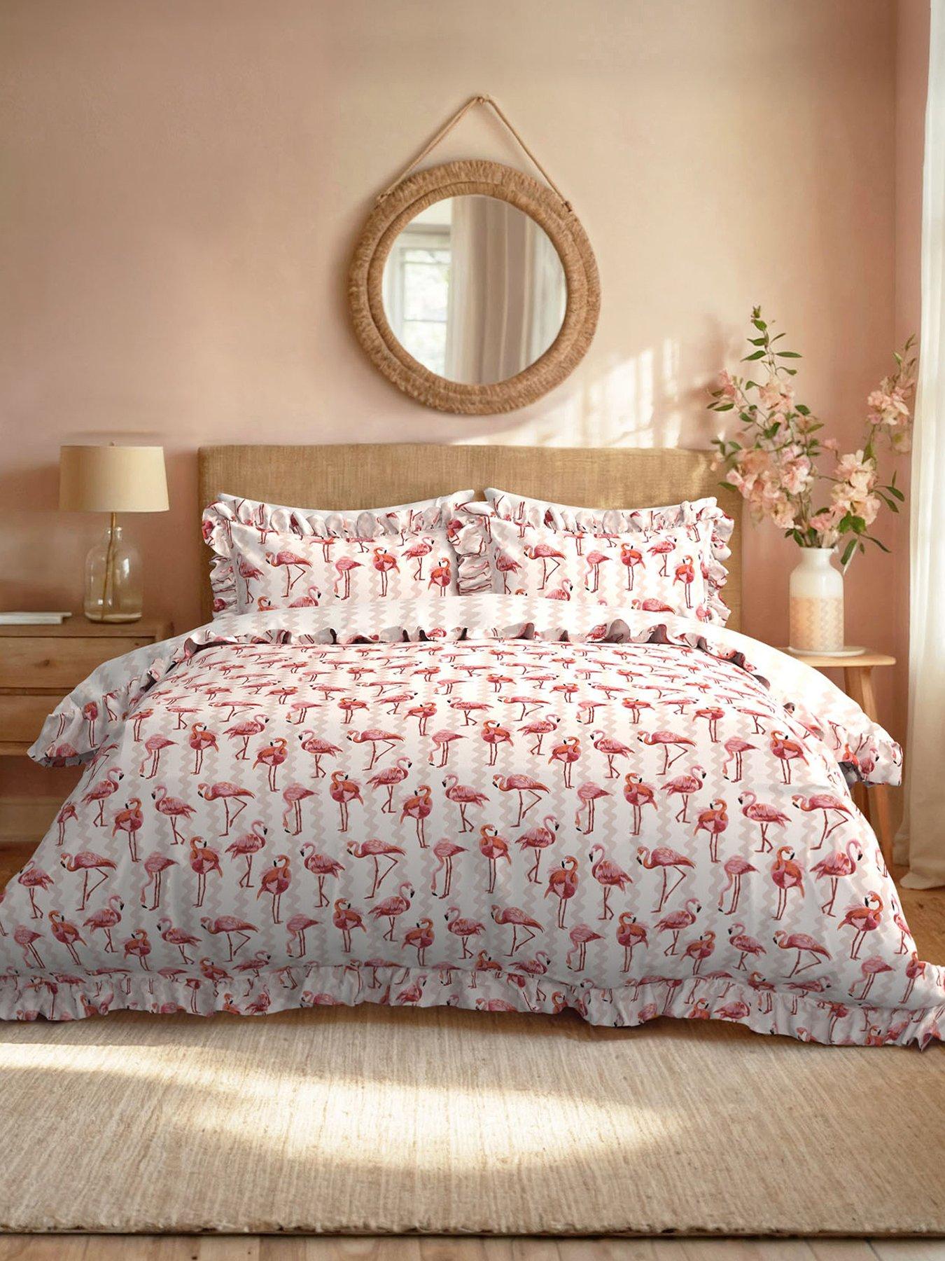 chelsea-peers-flamingo-stripe-print-reversible-frill-100-cotton-duvet-set-white