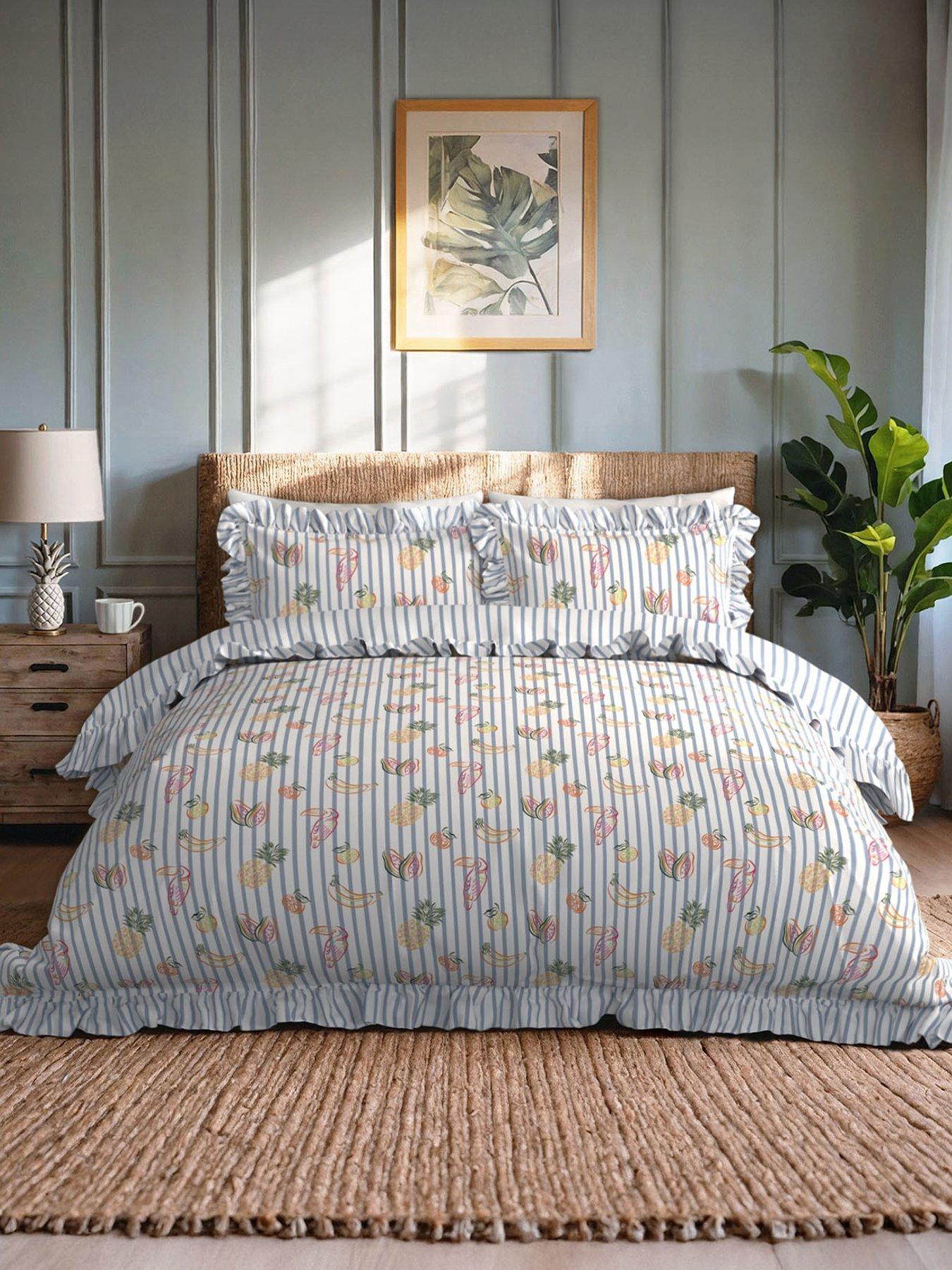 chelsea-peers-fruit-print-reversible-frill-stripe-100-cotton-duvet-set-blue