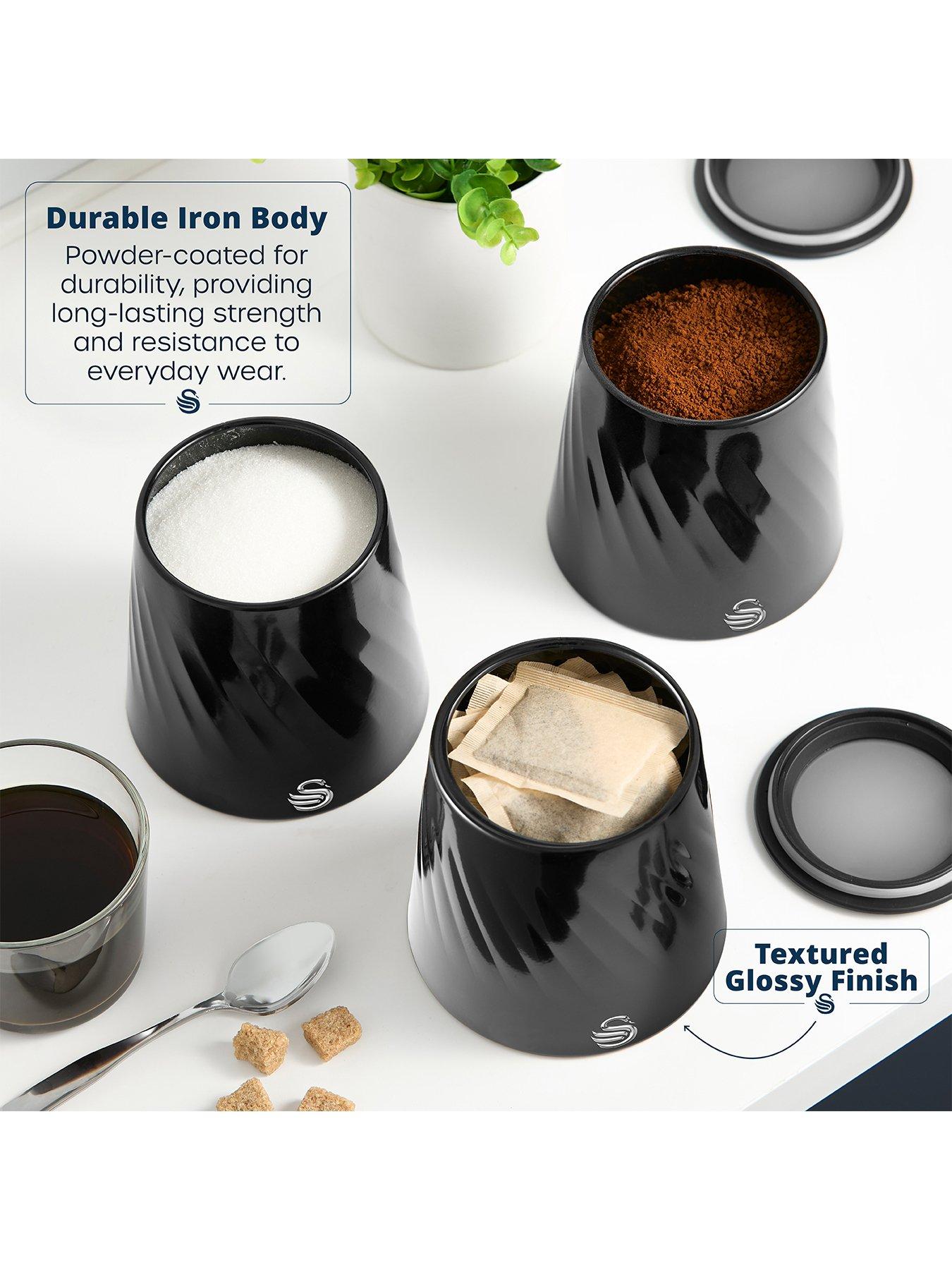 Image 3 of 6 of Swan Set of 3 Canisters - Black