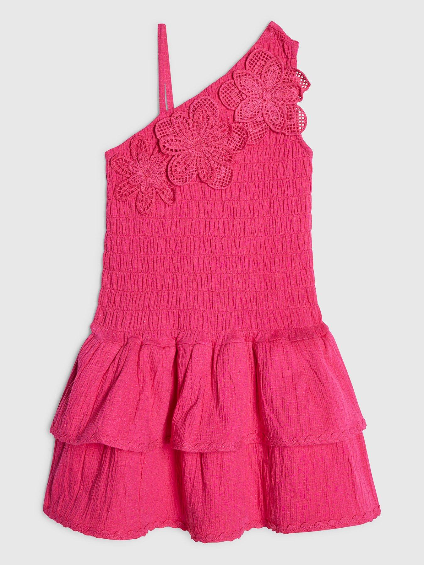 River Island Mini Girls Crochet Flower Dress - Bright Pink