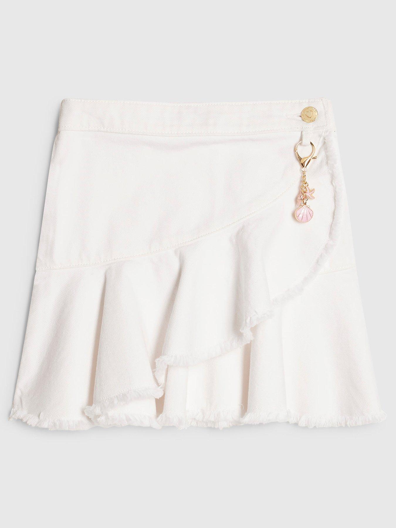 River Island Older Girls Asymmetric Denim Keychain Skirt - White