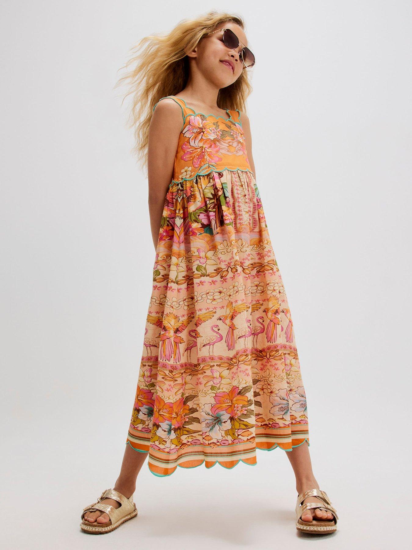 River Island Older Girls Del Maar Scallop Maxi Dress - Orange