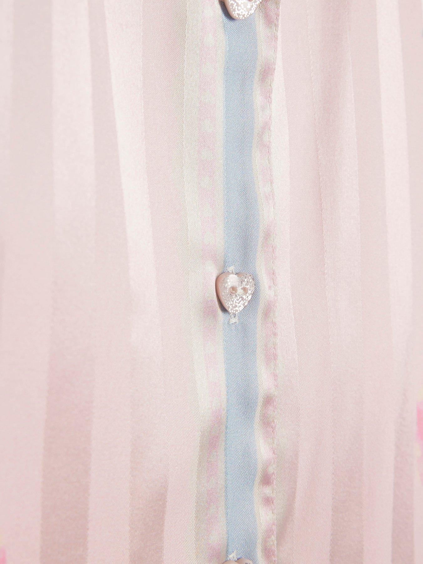 Image 4 of 4 of River Island Older Girls Floral Border Satin Stripe Pyjamas - Pink
