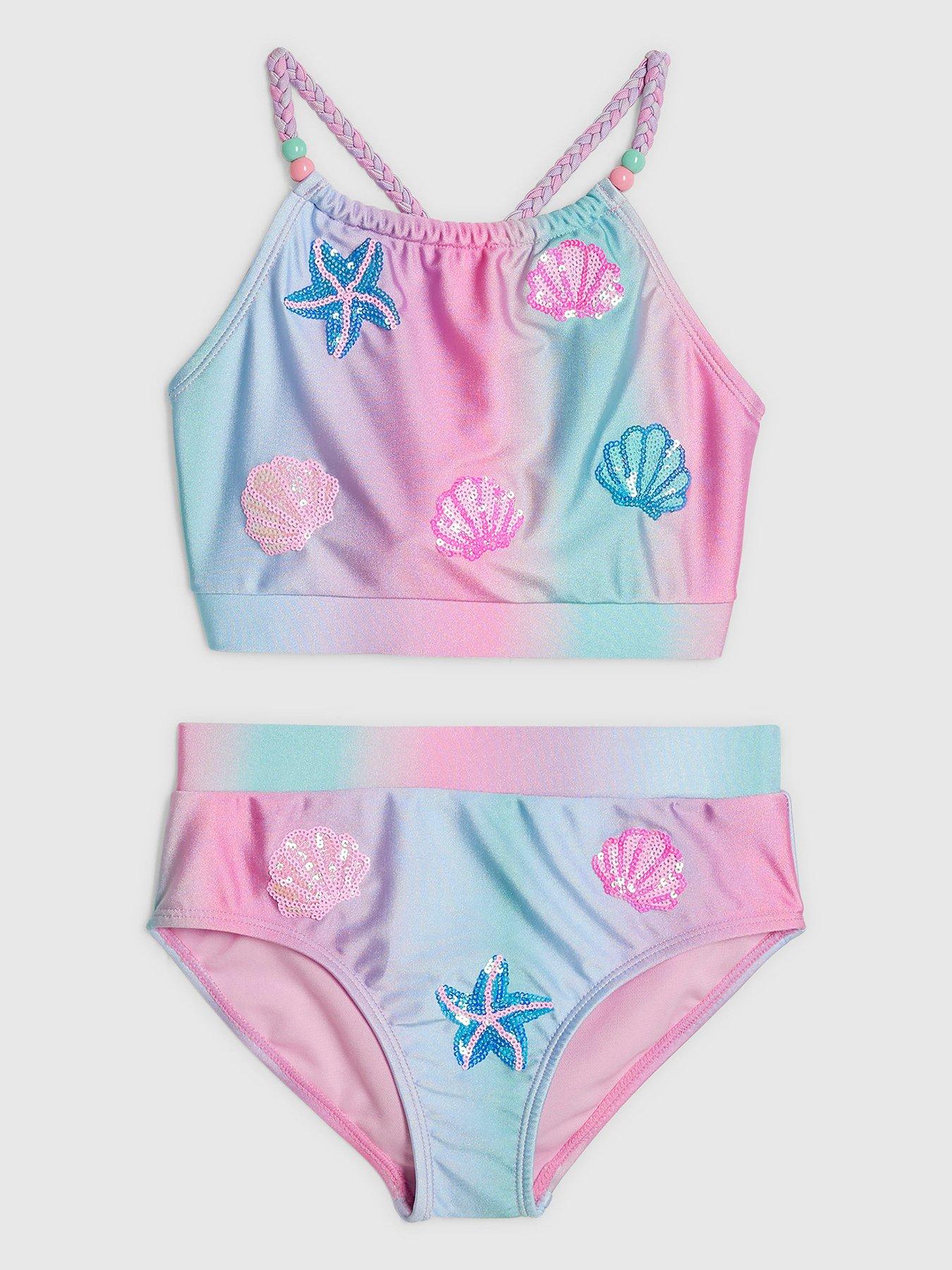 River Island Older Girls Ombre Sequin Shell Bikini Set - Blue