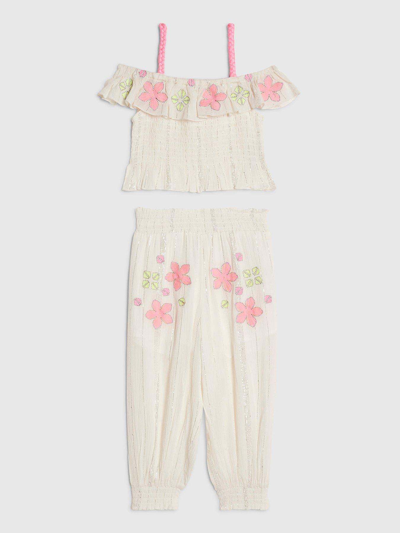 River Island Mini Girls Floral Trousers Set - White