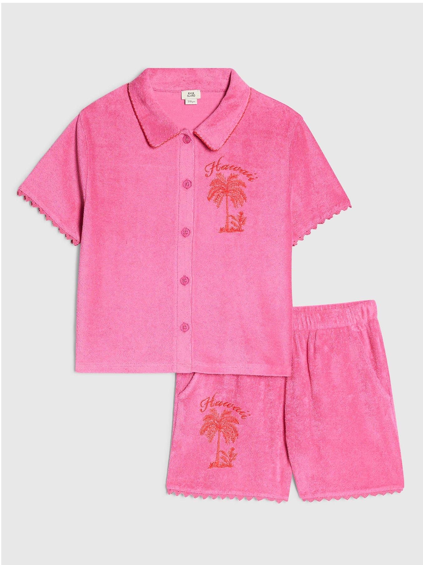 River Island Older Girls Towelling Back Print Top And Shorts Set - Pink