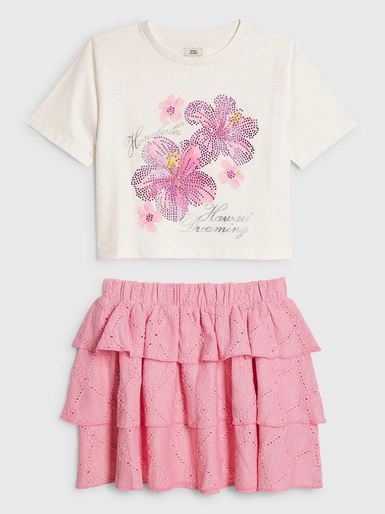 River Island Older Girls Floral Rara Skirt Set - Pink