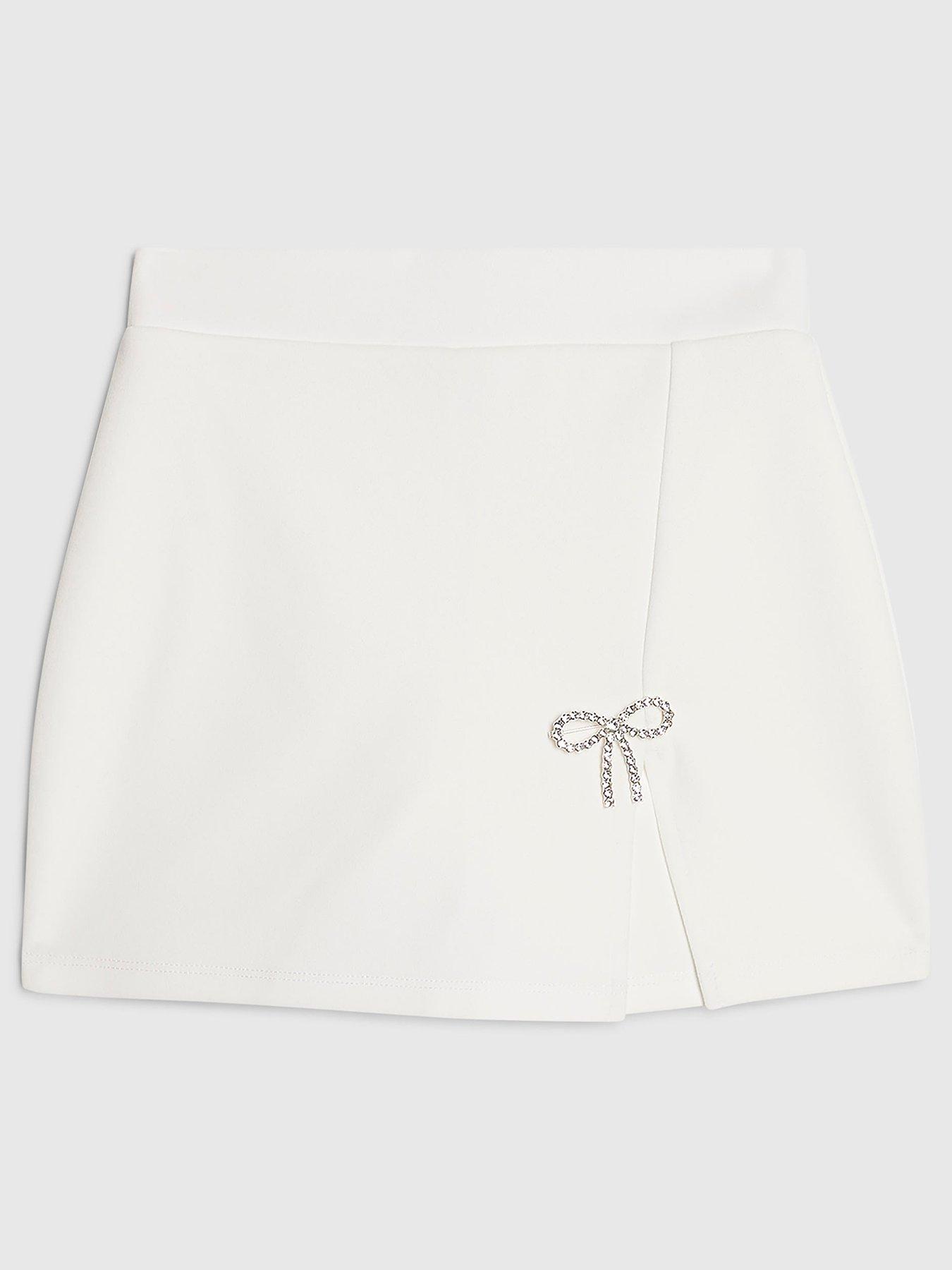 River Island Older Girls Textured Bow Skort - White