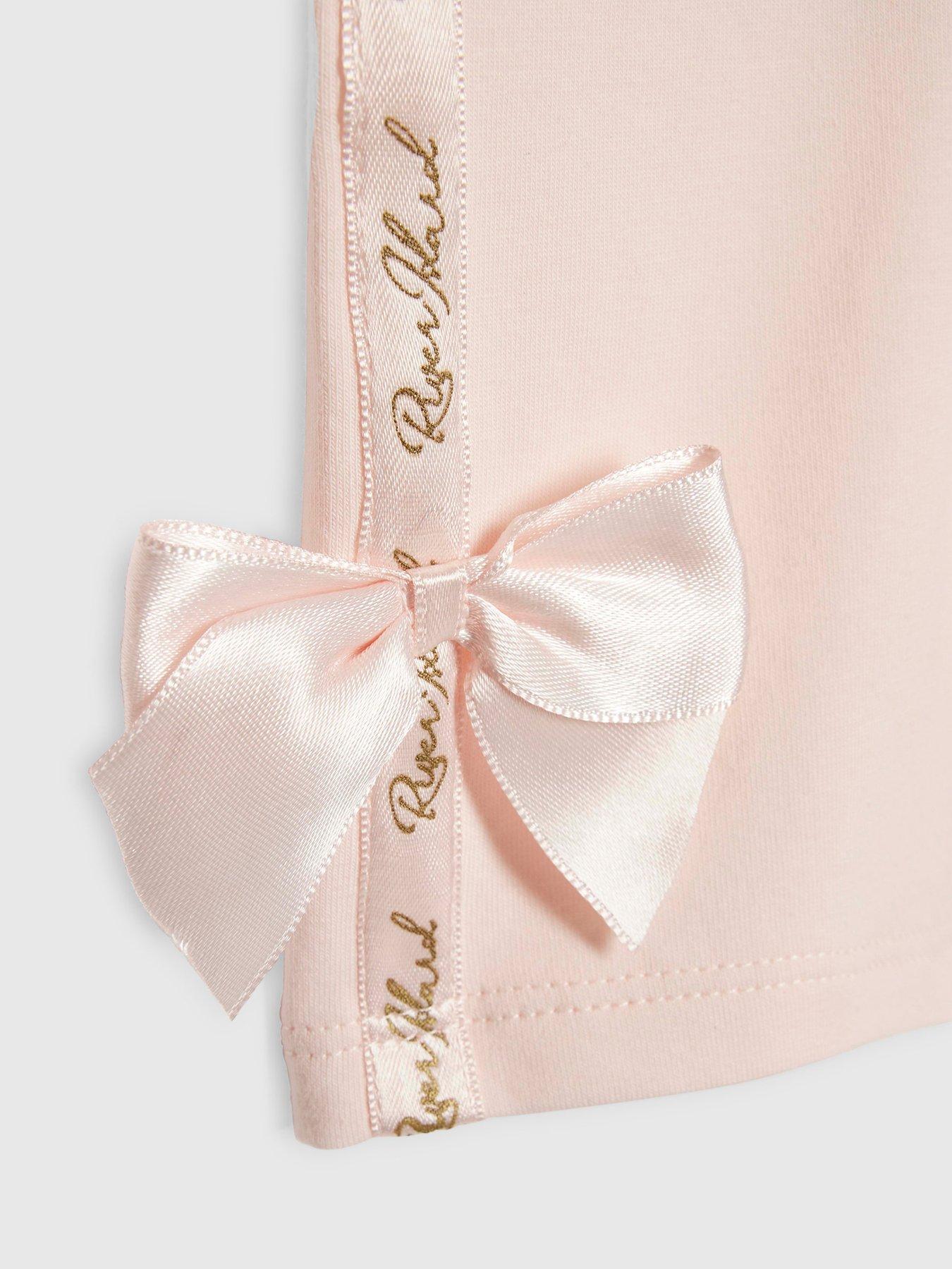 Image 4 of 5 of River Island Mini Girls Satin Bow Cycle Short Set - Pink