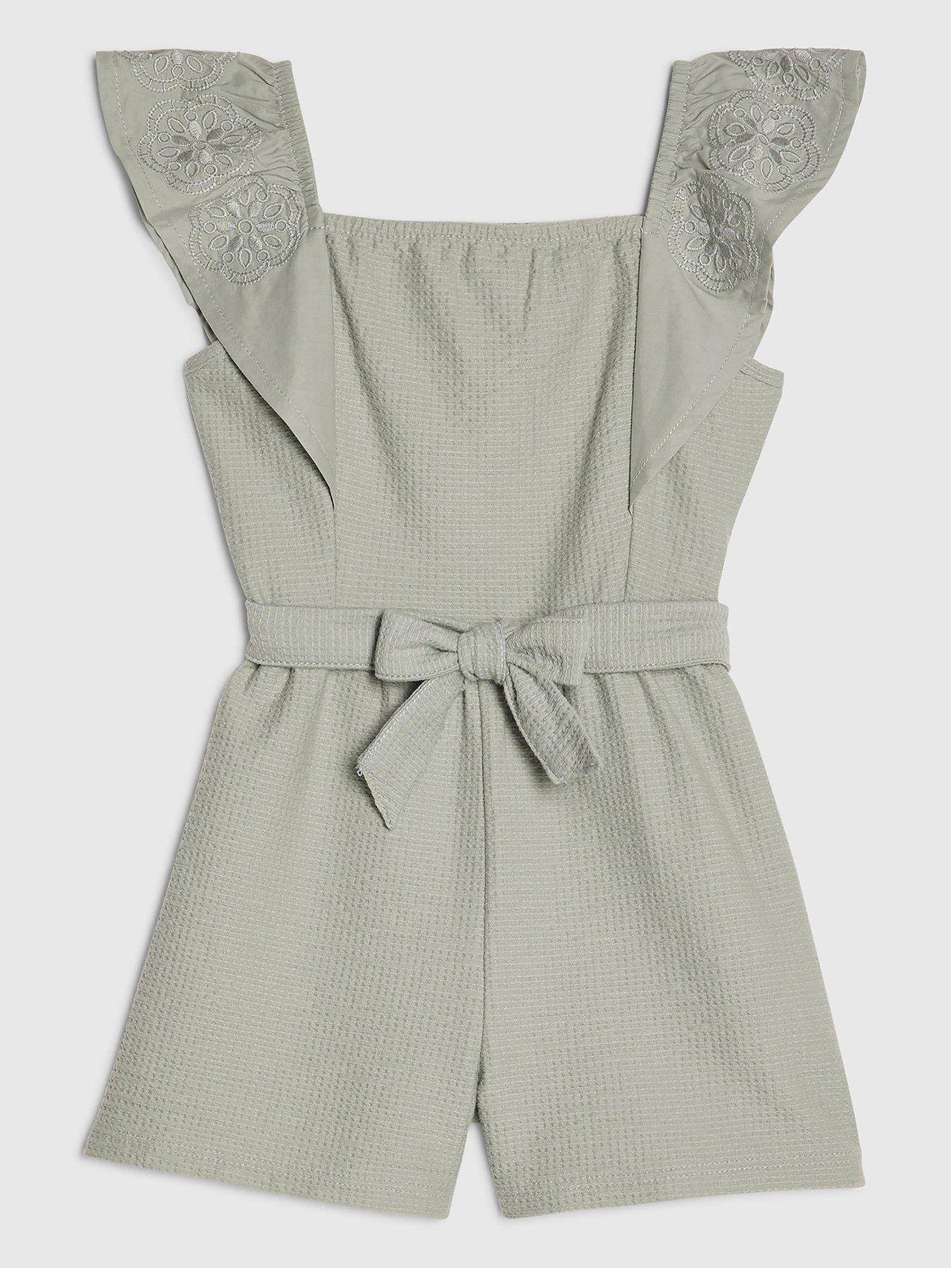 Image 1 of 4 of River Island Mini Mini Girls Belted Shirred Playsuit - Khaki