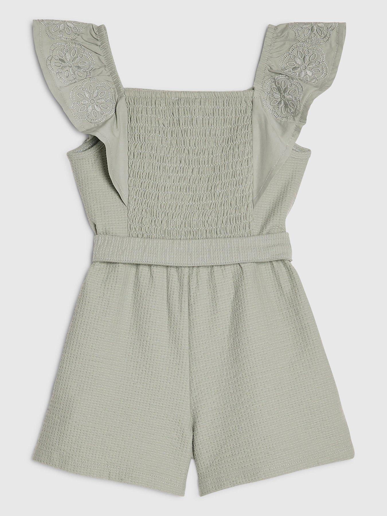 Image 2 of 4 of River Island Mini Mini Girls Belted Shirred Playsuit - Khaki