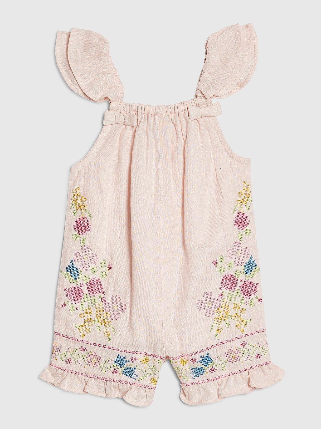 River Island Baby Girls Floral Cross Stitch Romper - Pink