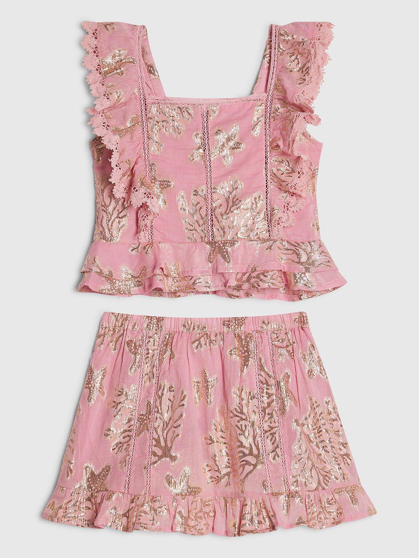 River Island Older Girls Sea Life Print Top And Skirt Set - Pink