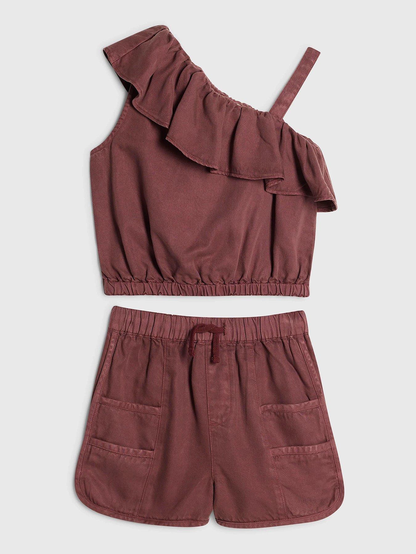 River Island Older Girls Tencel One Shoulder Set - Dark Purple
