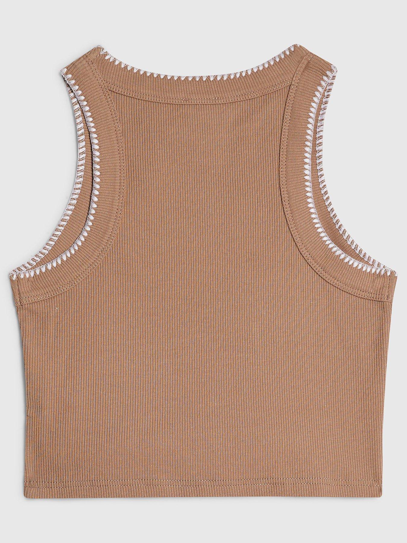 Image 2 of 4 of River Island Older Girls Embellished Cowboy Tank Top - Brown