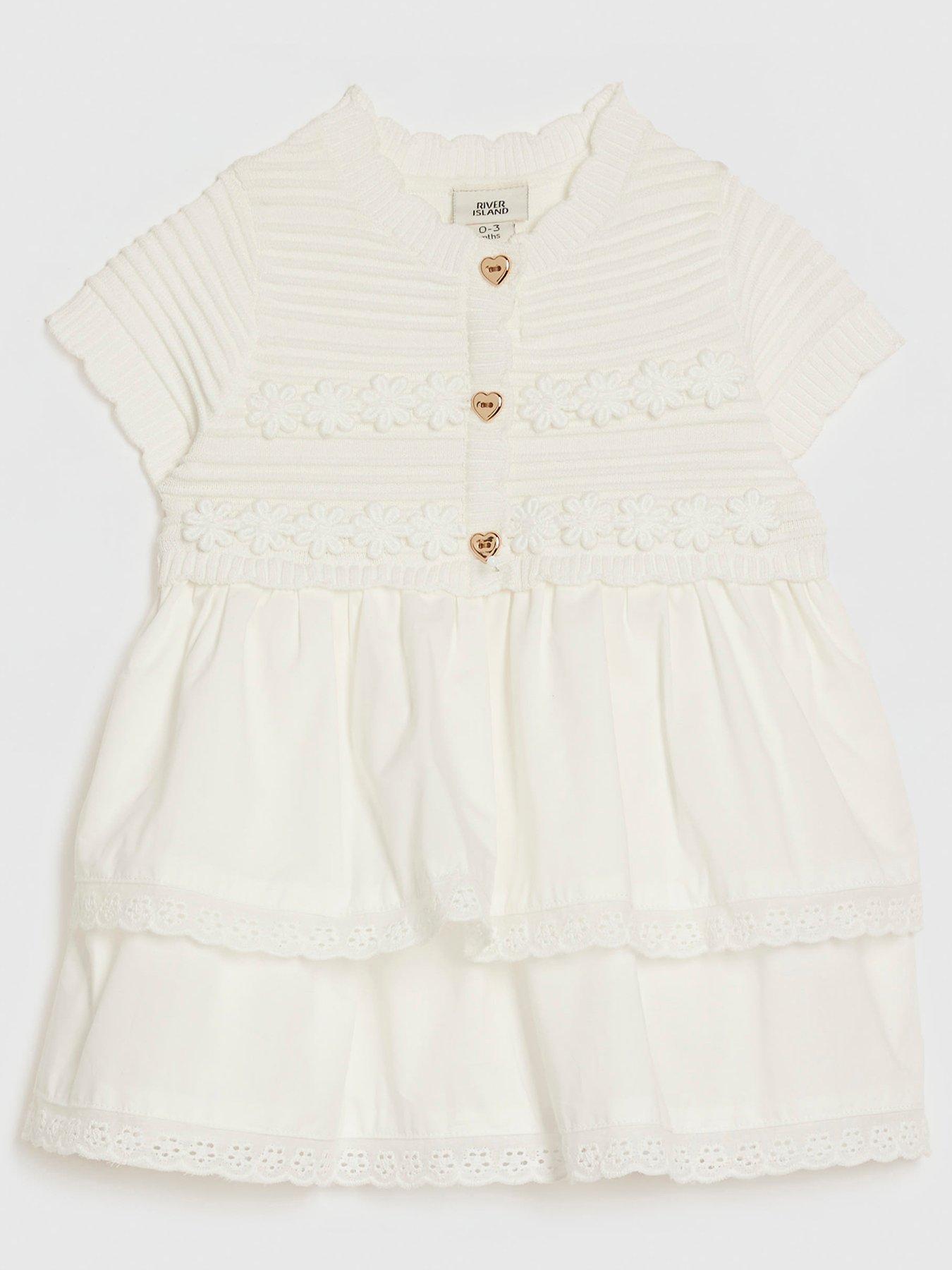 River Island Baby Girls Hybrid Knit Broderie Dress - White